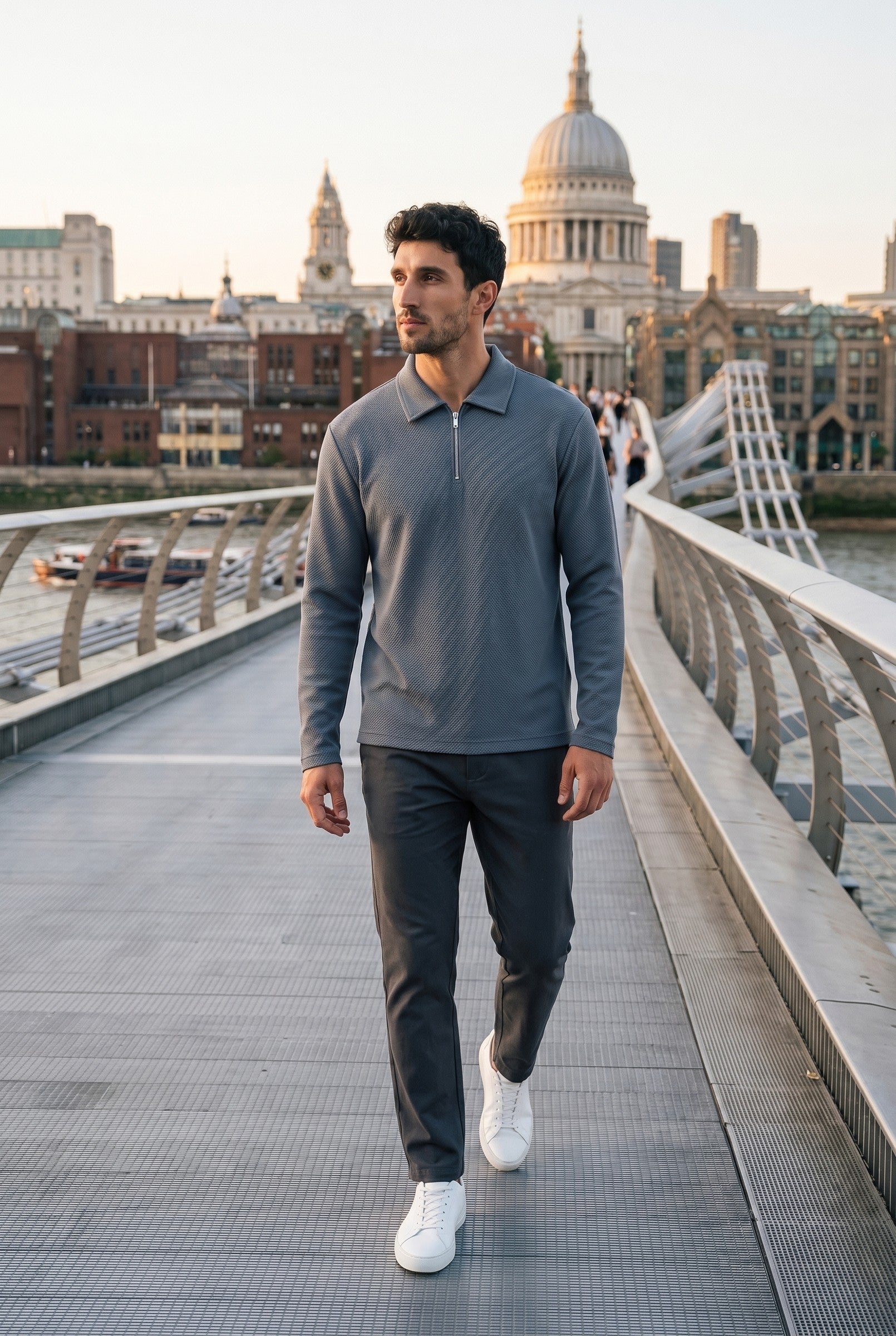 Men's Long Sleeve Textured Polo | Blackstone London