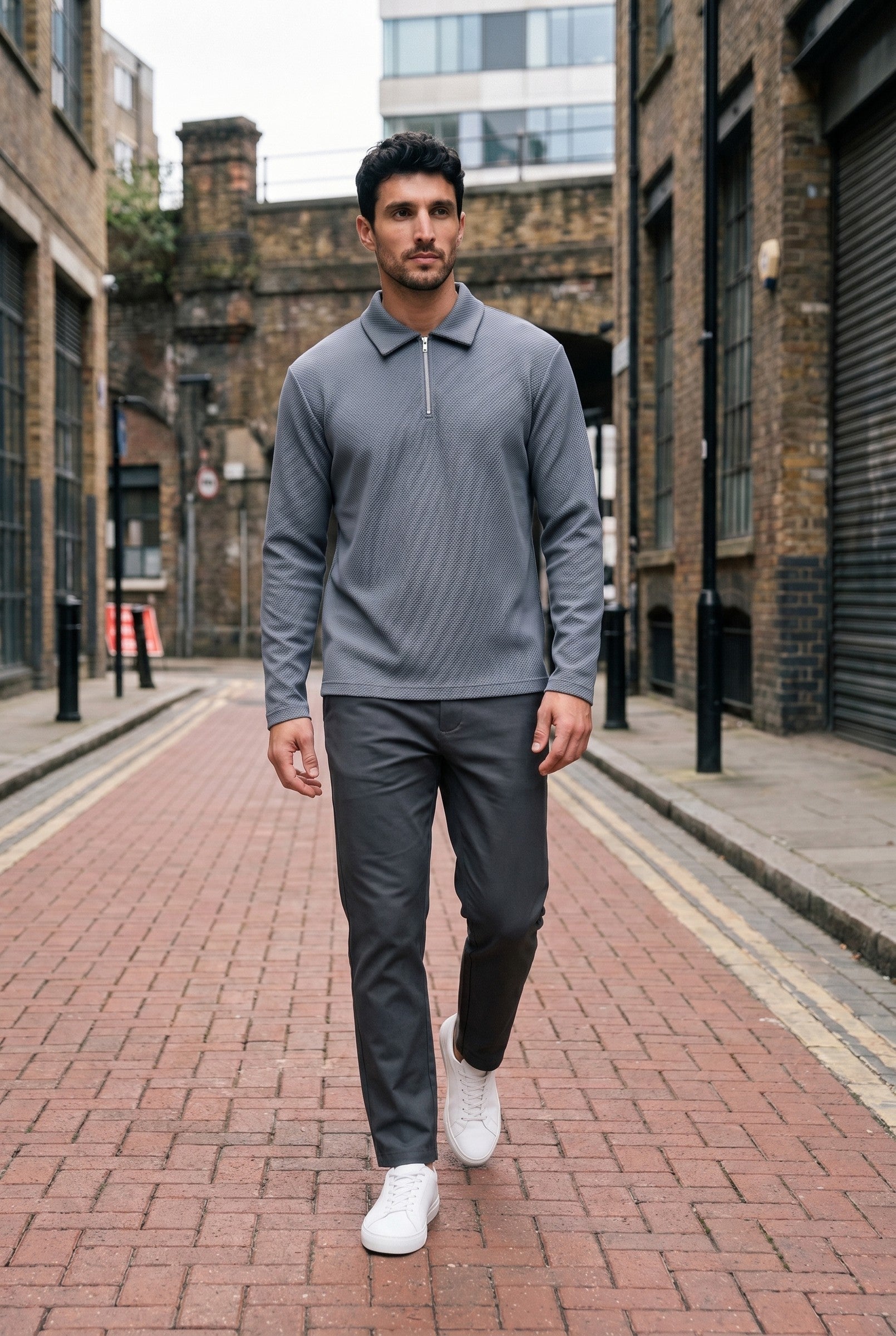 Men's Long Sleeve Textured Polo | Blackstone London