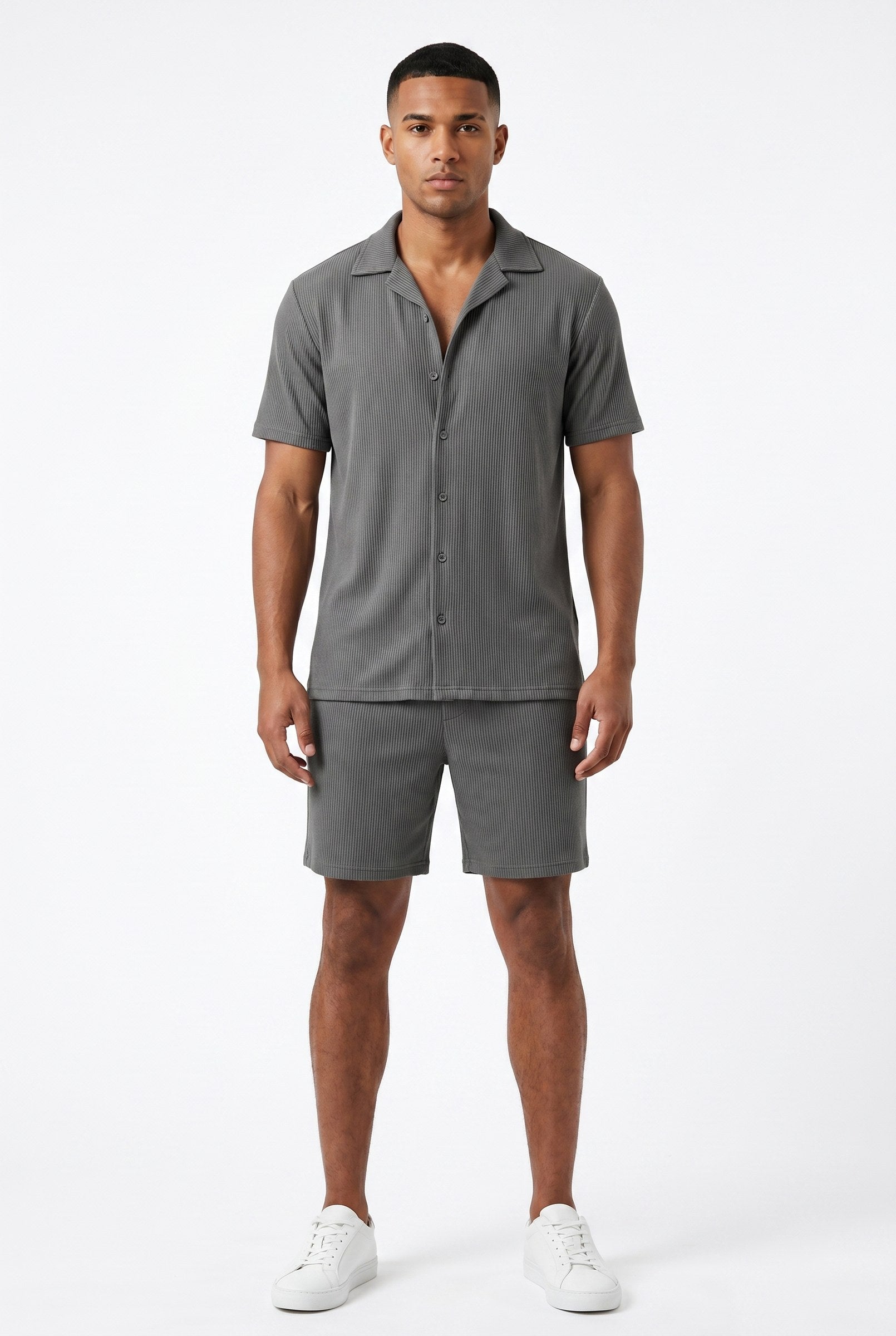 Men's Cuban Collar Knit Shirt & Shorts 2-Piece Set | Blackstone London