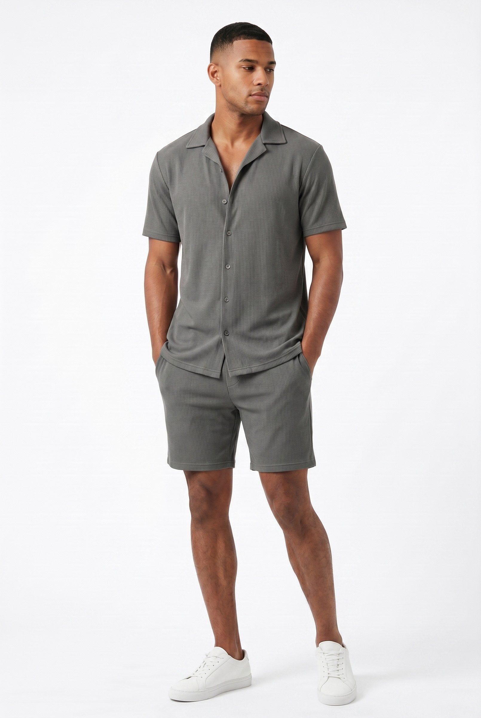 Men's Cuban Collar Knit Shirt & Shorts 2-Piece Set | Blackstone London