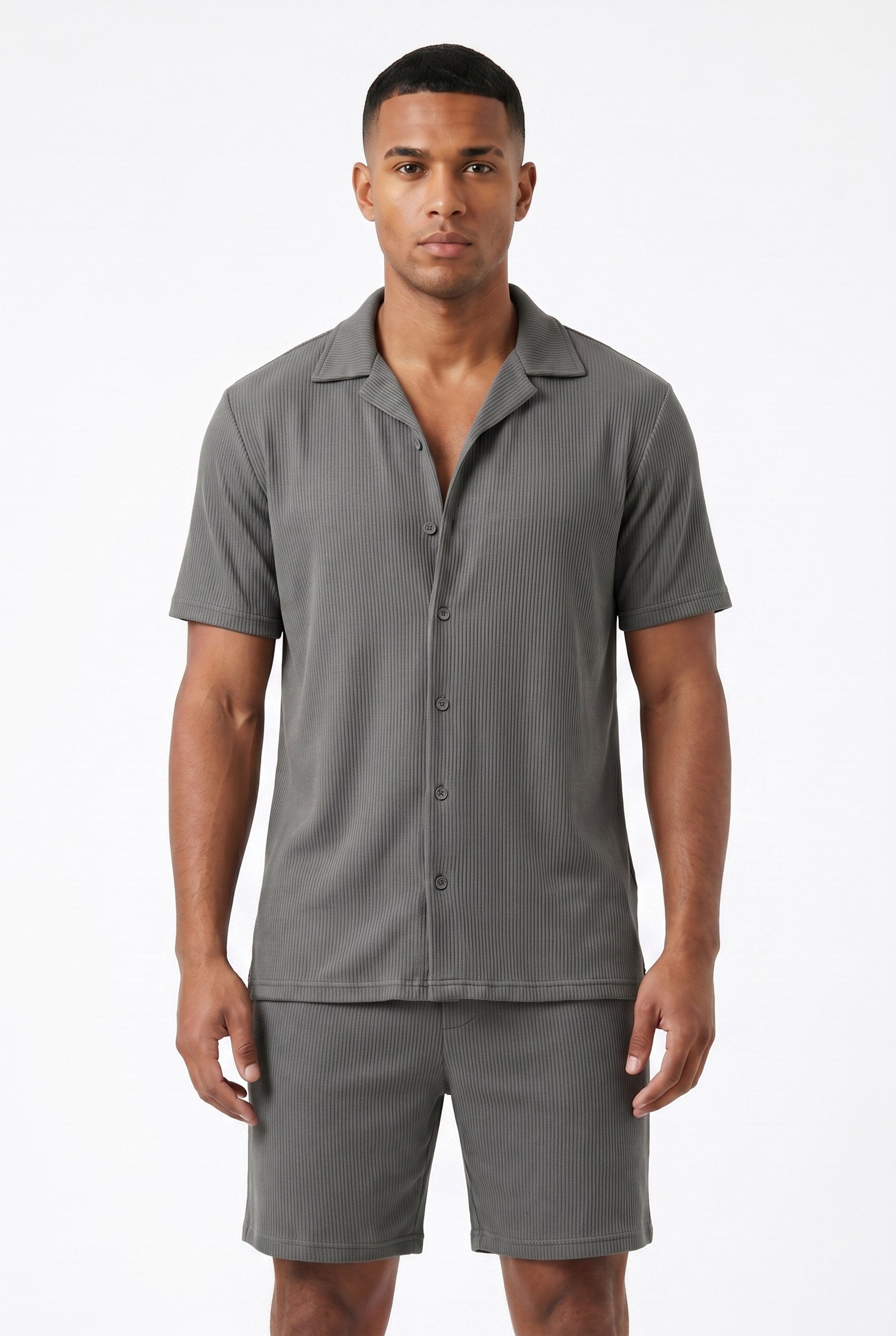 Men's Cuban Collar Knit Shirt & Shorts 2-Piece Set | Blackstone London