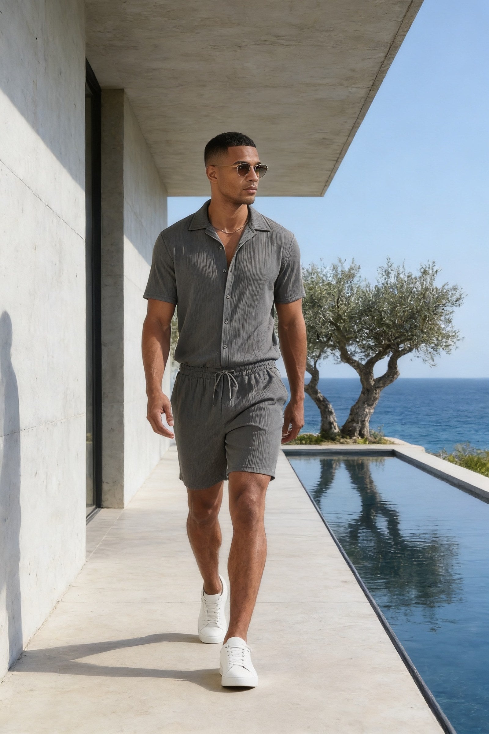 Men's Cuban Collar Knit Shirt & Shorts 2-Piece Set | Blackstone London