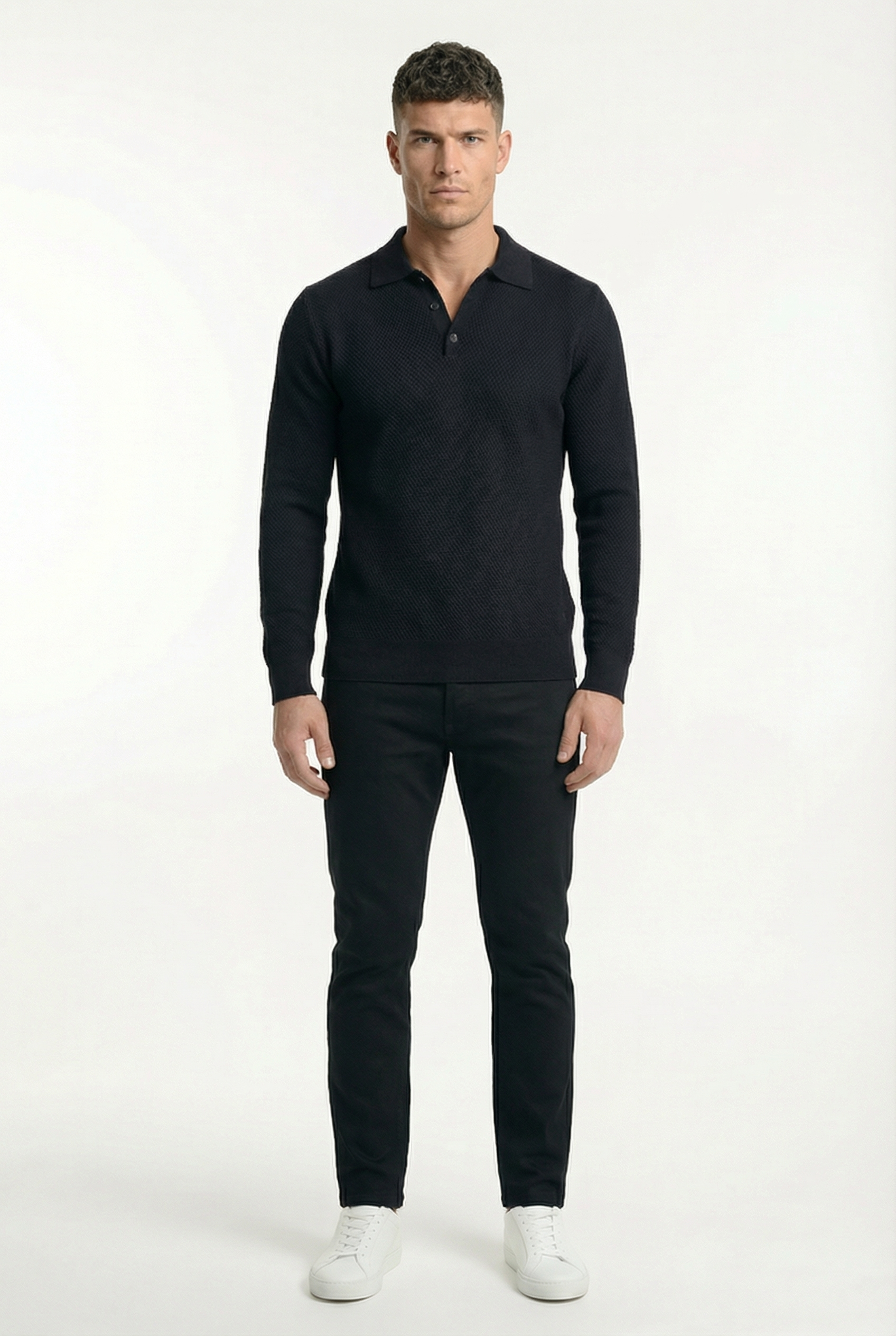 Men's Long Sleeve Knit Polo Shirt | Blackstone London