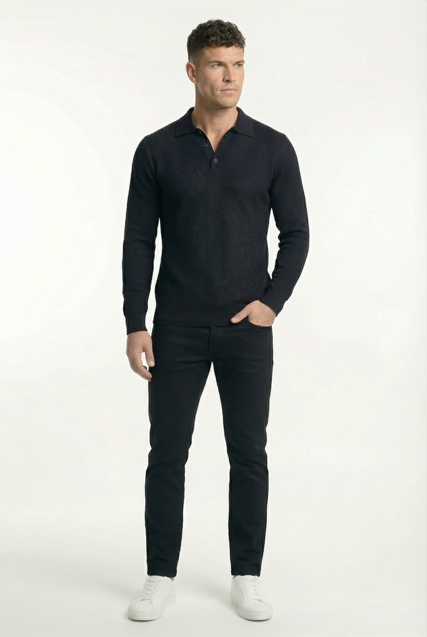 Men's Long Sleeve Knit Polo Shirt | Blackstone London