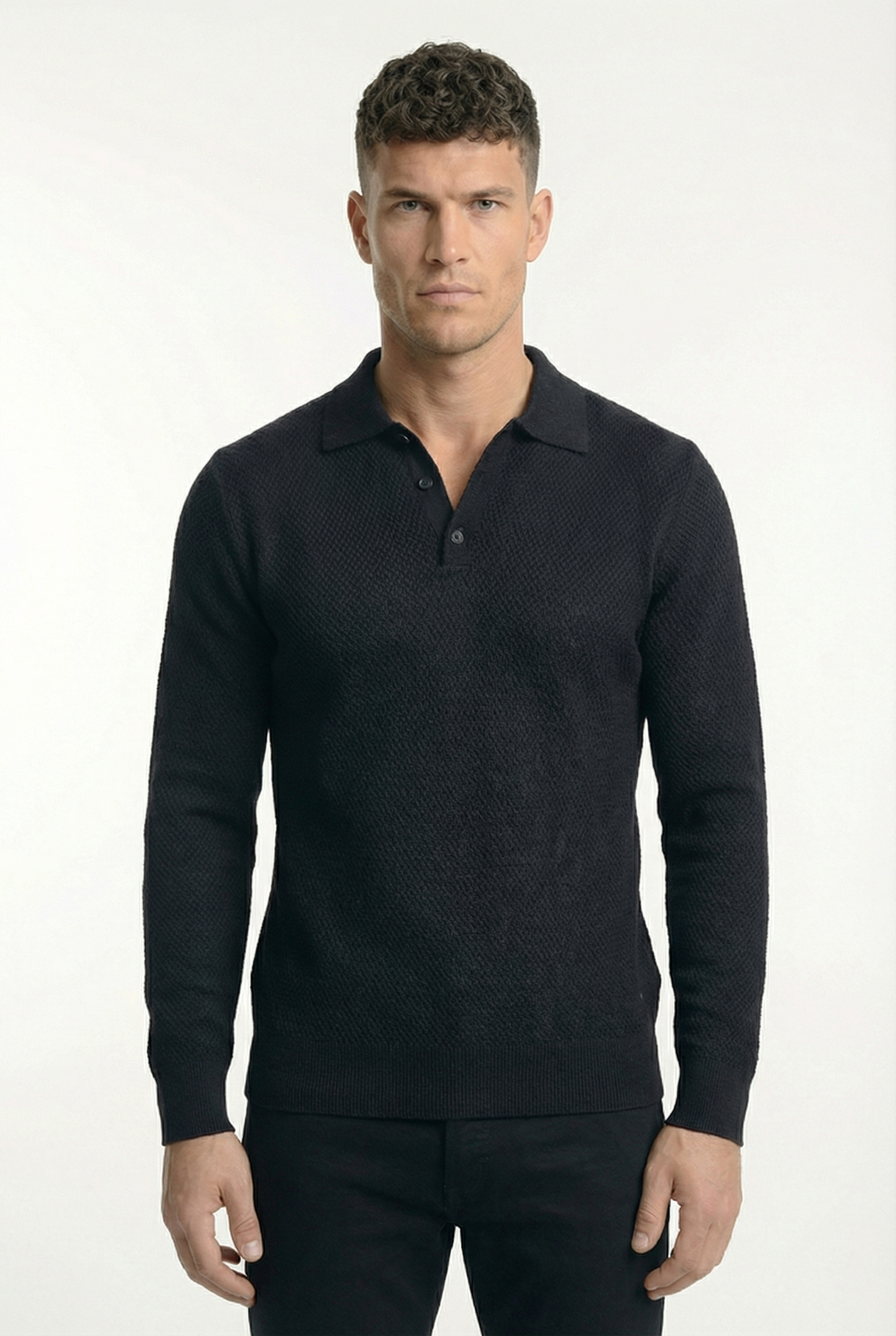 Men's Long Sleeve Knit Polo Shirt | Blackstone London