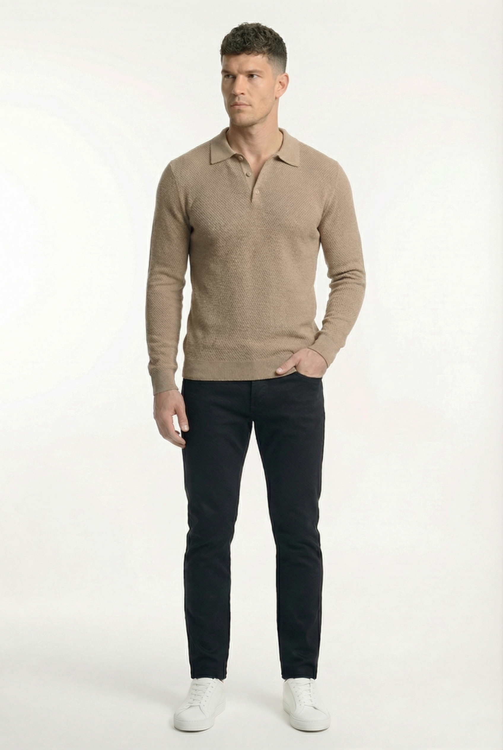 Men's Long Sleeve Knit Polo Shirt | Blackstone London