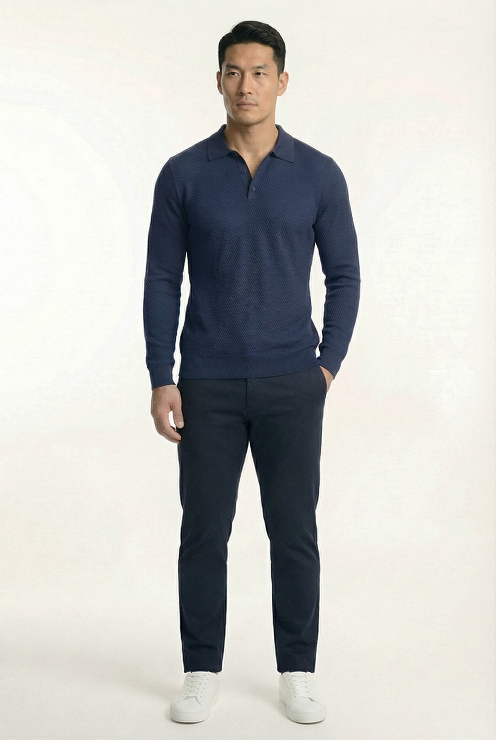 Men's Long Sleeve Knit Polo Shirt | Blackstone London
