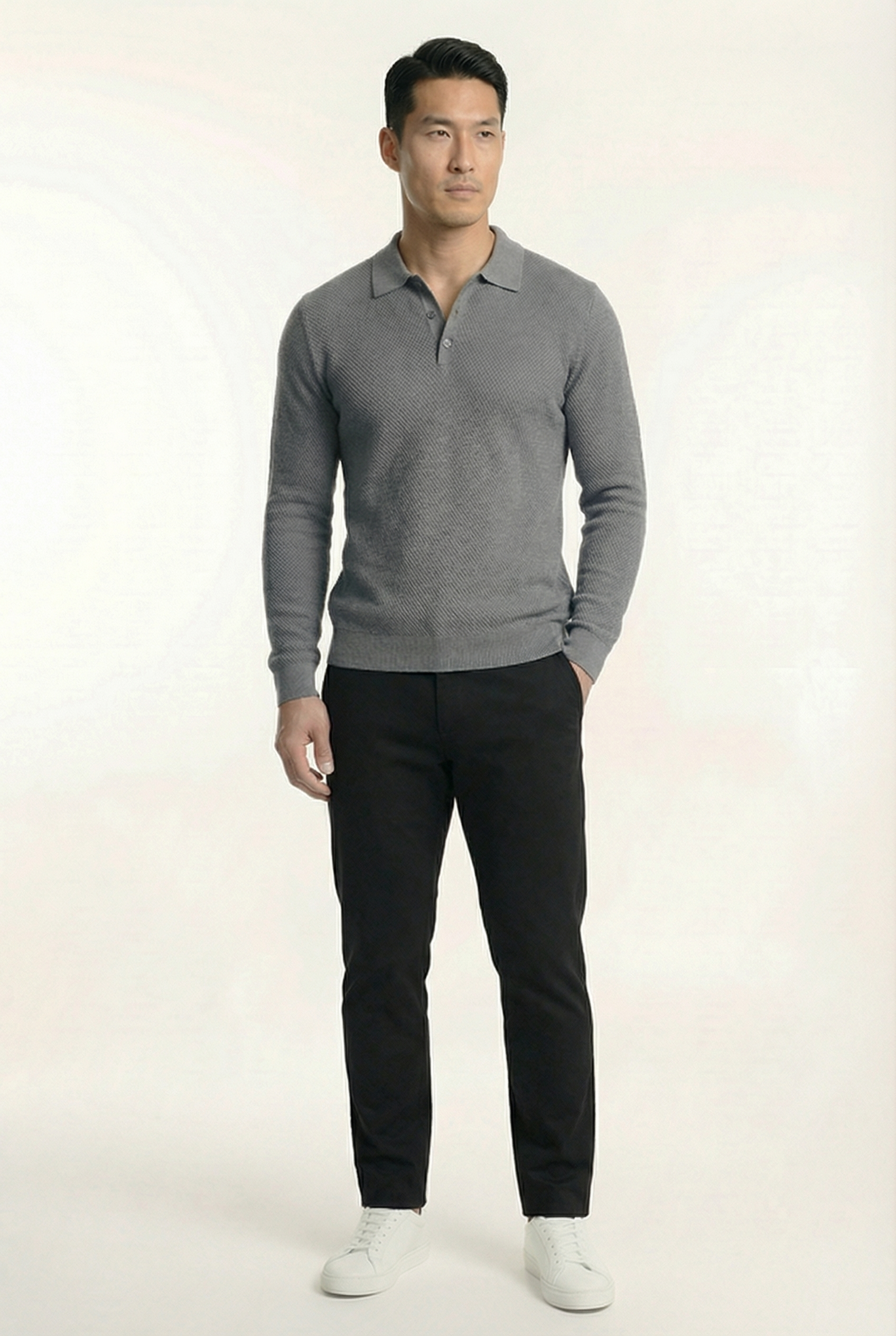 Men's Long Sleeve Knit Polo Shirt | Blackstone London