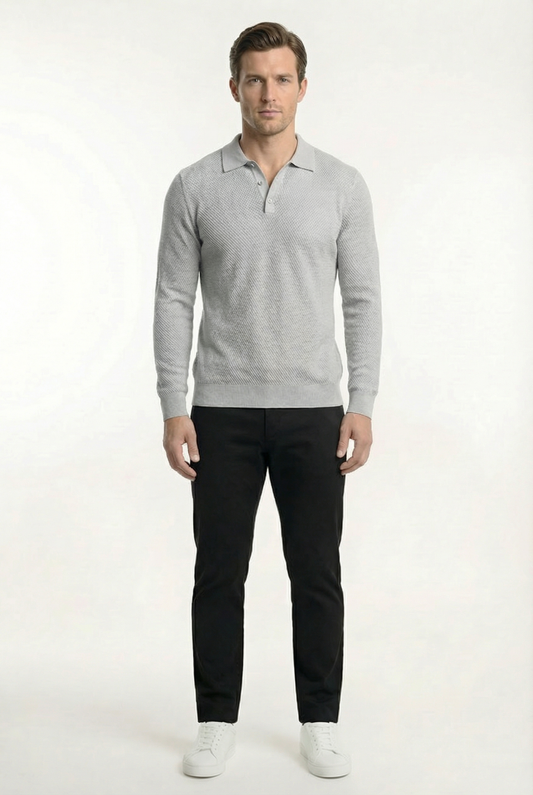 Men's Long Sleeve Knit Polo Shirt | Blackstone London