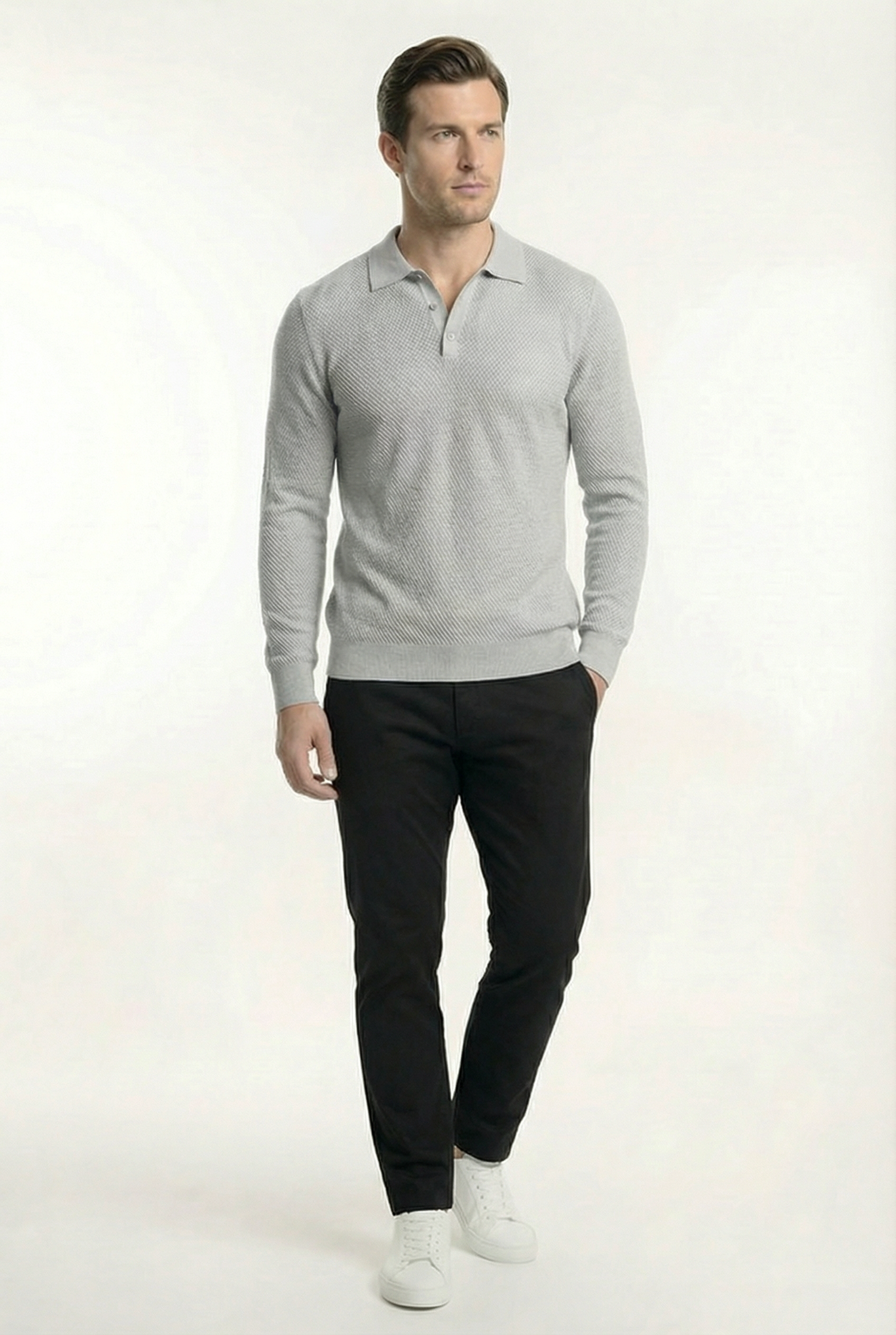 Men's Long Sleeve Knit Polo Shirt | Blackstone London
