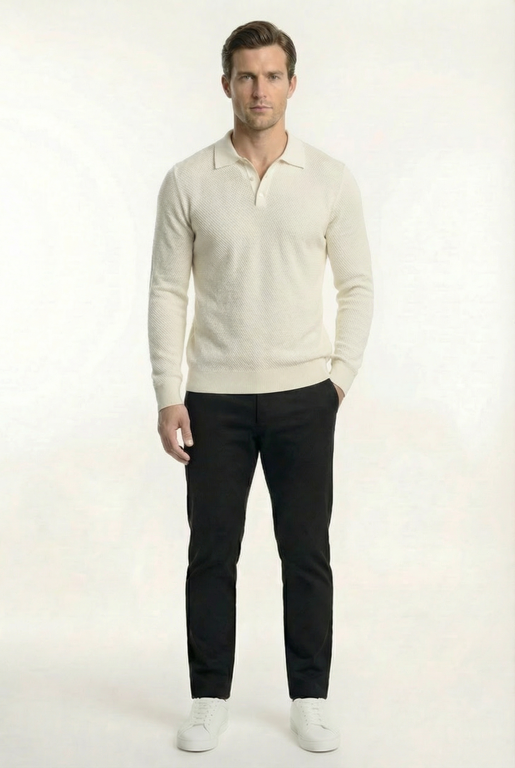 Men's Long Sleeve Knit Polo Shirt | Blackstone London