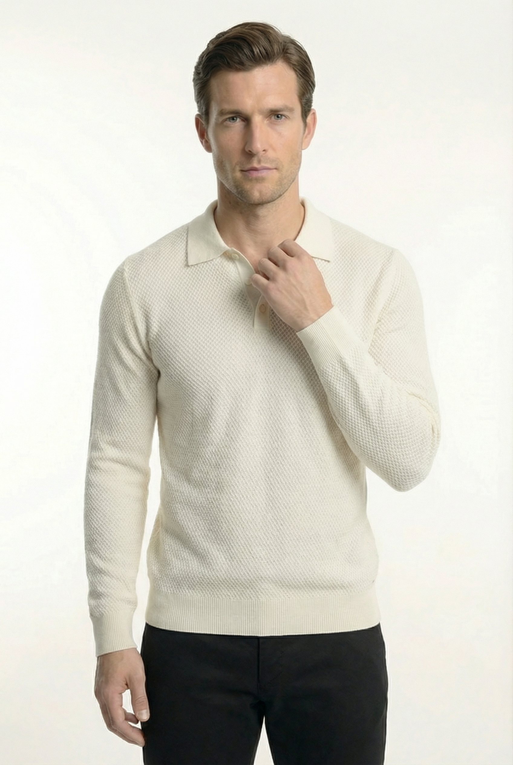Men's Long Sleeve Knit Polo Shirt | Blackstone London