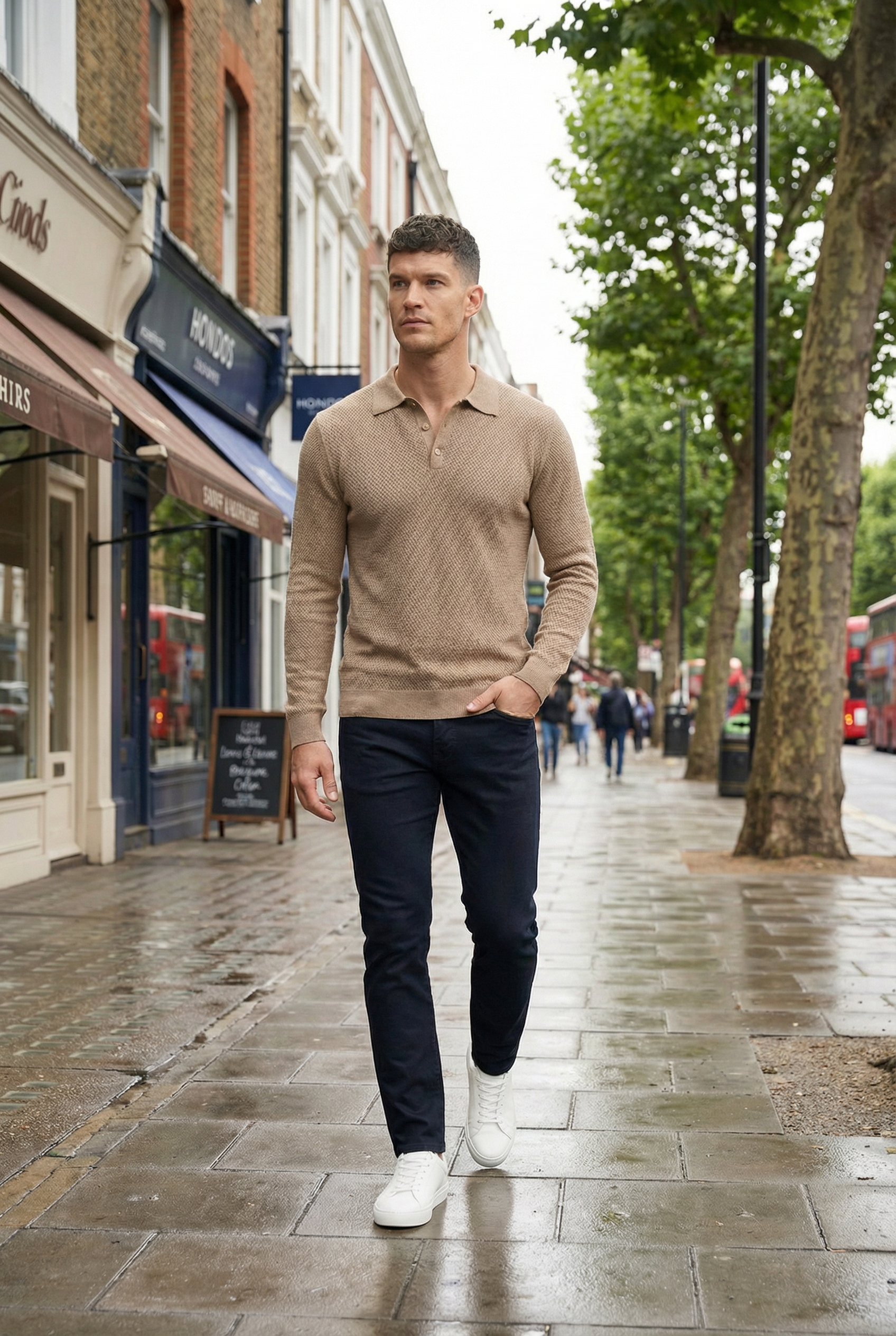 Men's Long Sleeve Knit Polo Shirt | Blackstone London