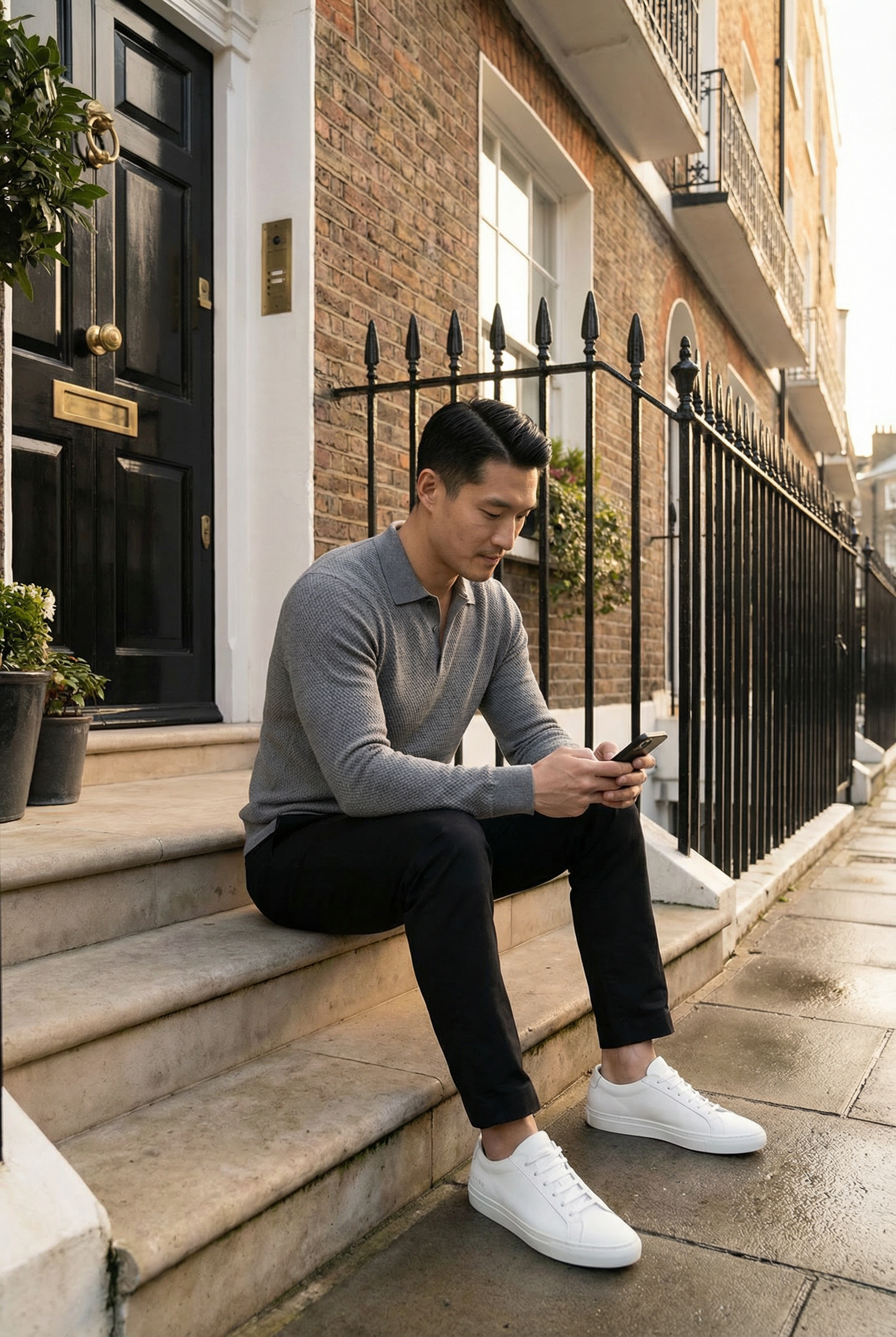 Men's Long Sleeve Knit Polo Shirt | Blackstone London