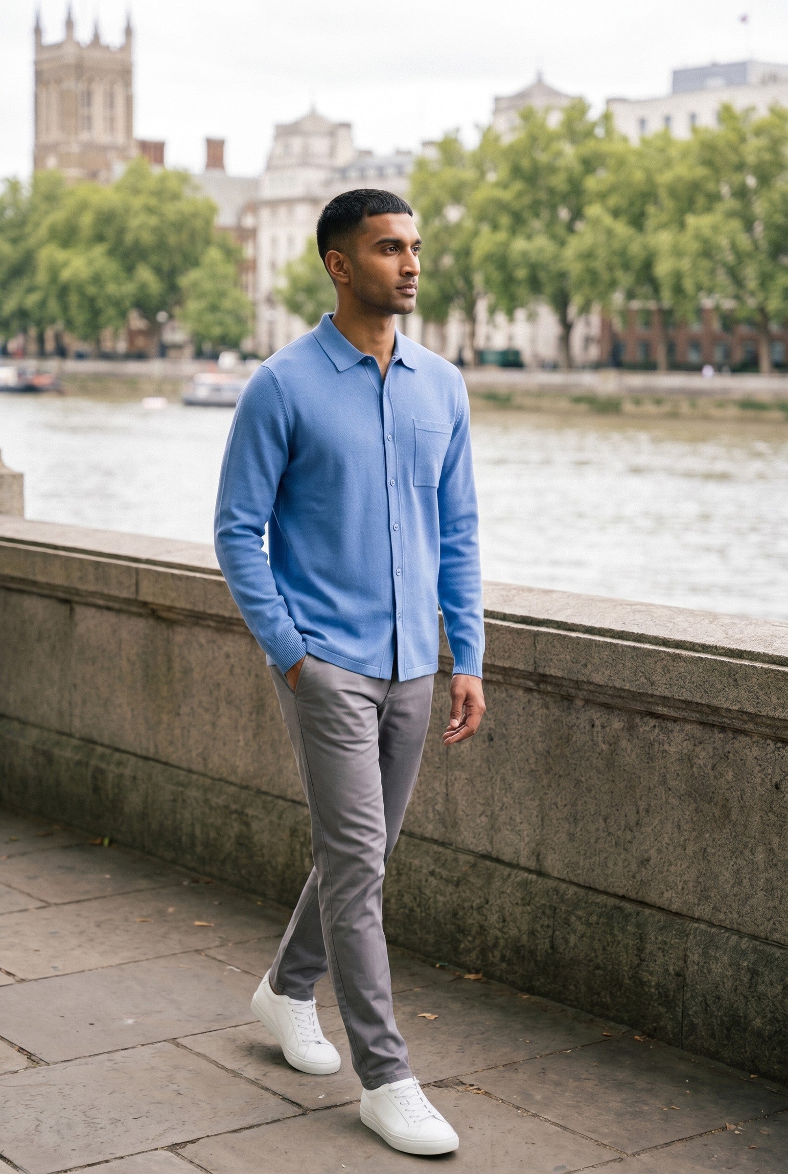 Men's Long Sleeve Knit Polo Shirt | Blackstone London