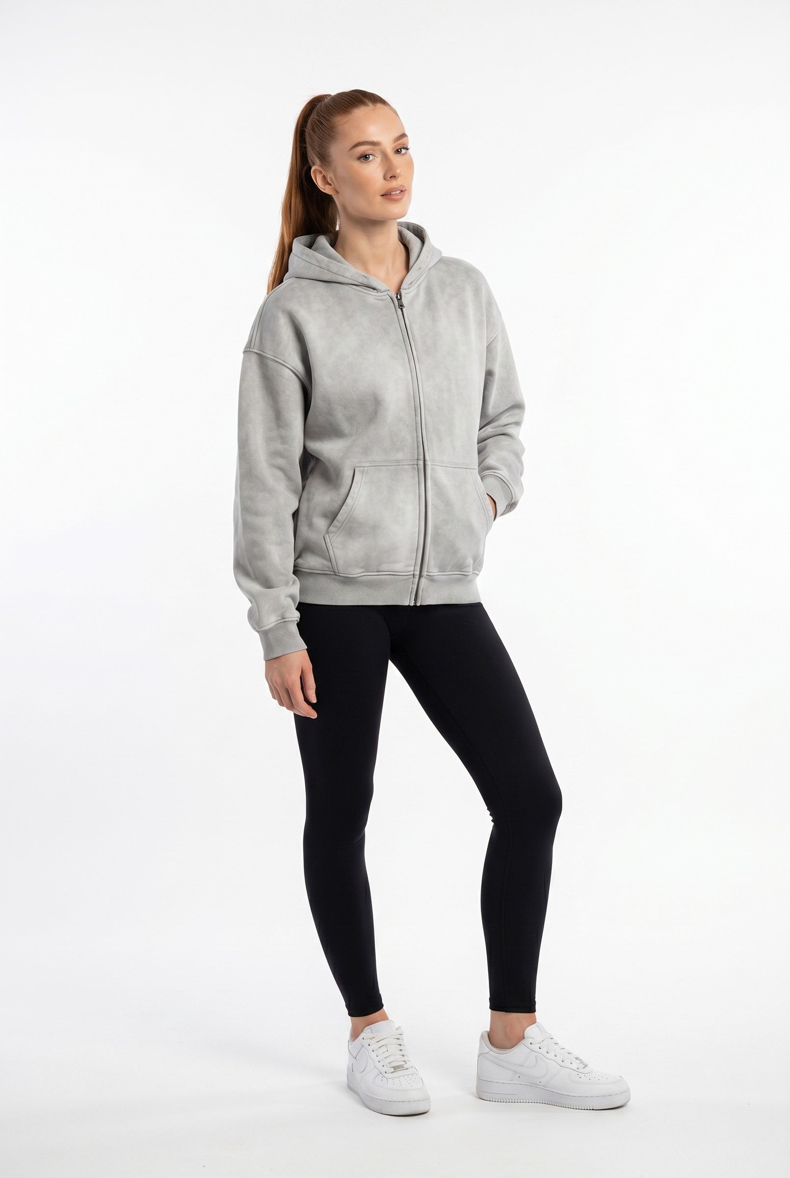 Women's Acid Wash Zip Hoodie | Blackstone London