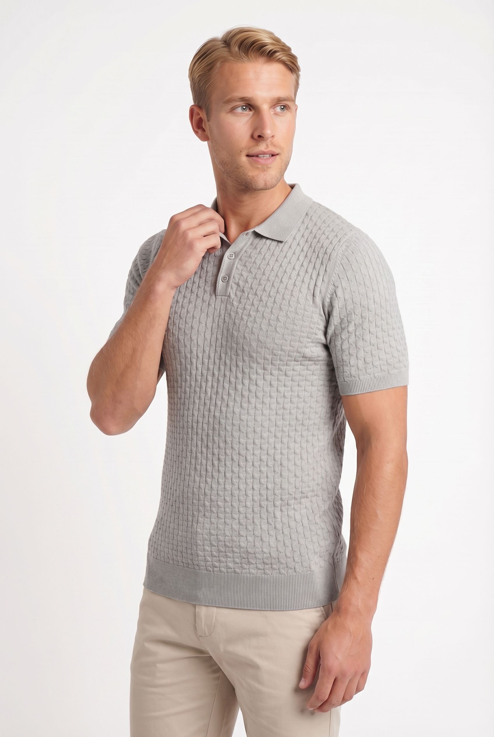Men's Textured Knit Polo Shirt | Blackstone London