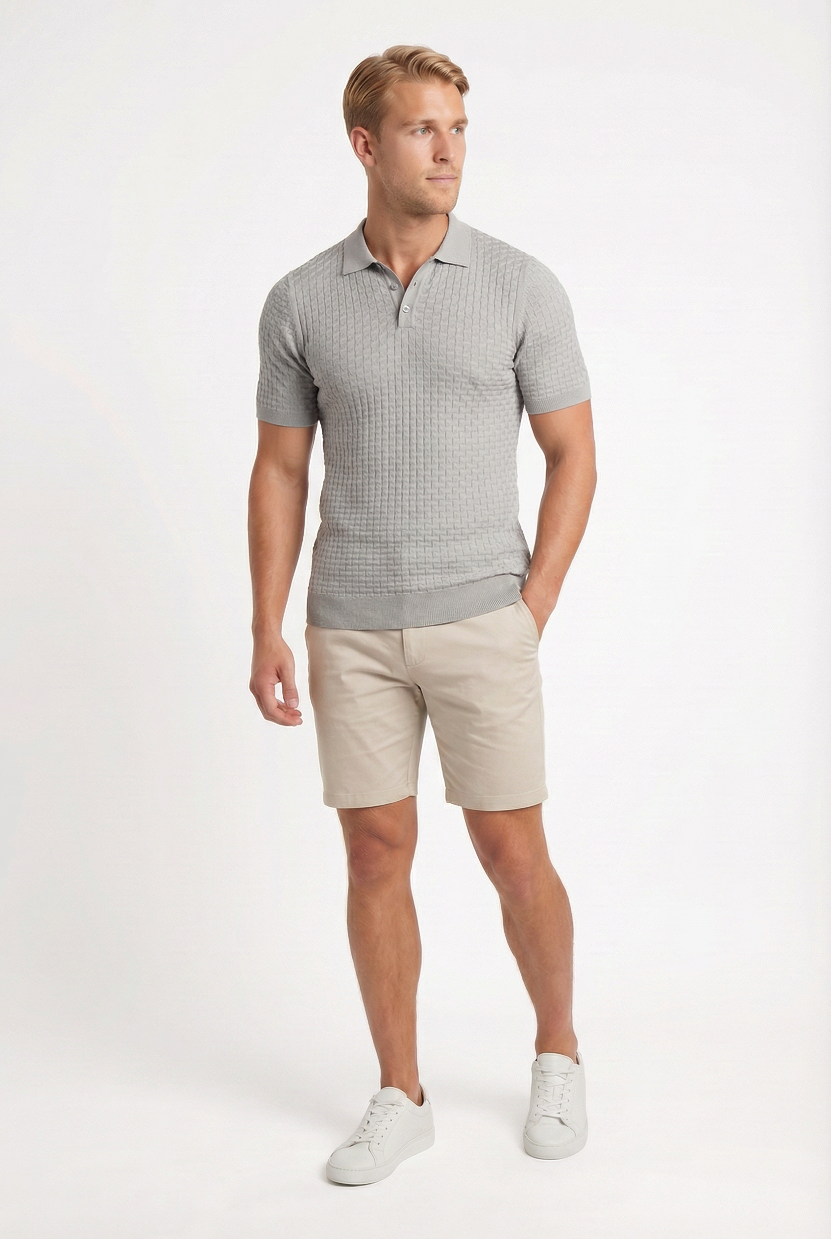 Men's Textured Knit Polo Shirt | Blackstone London