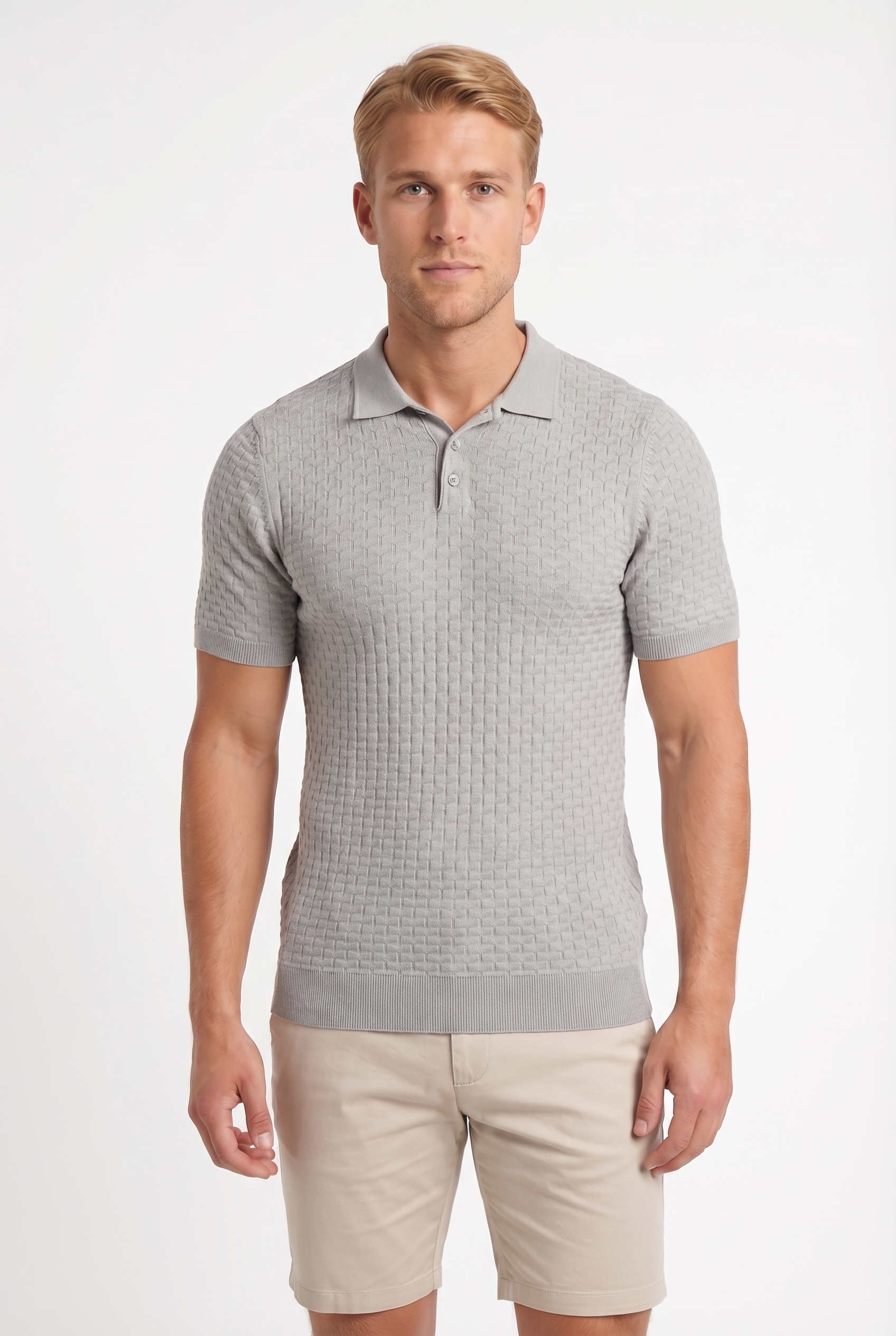 Men's Textured Knit Polo Shirt | Blackstone London