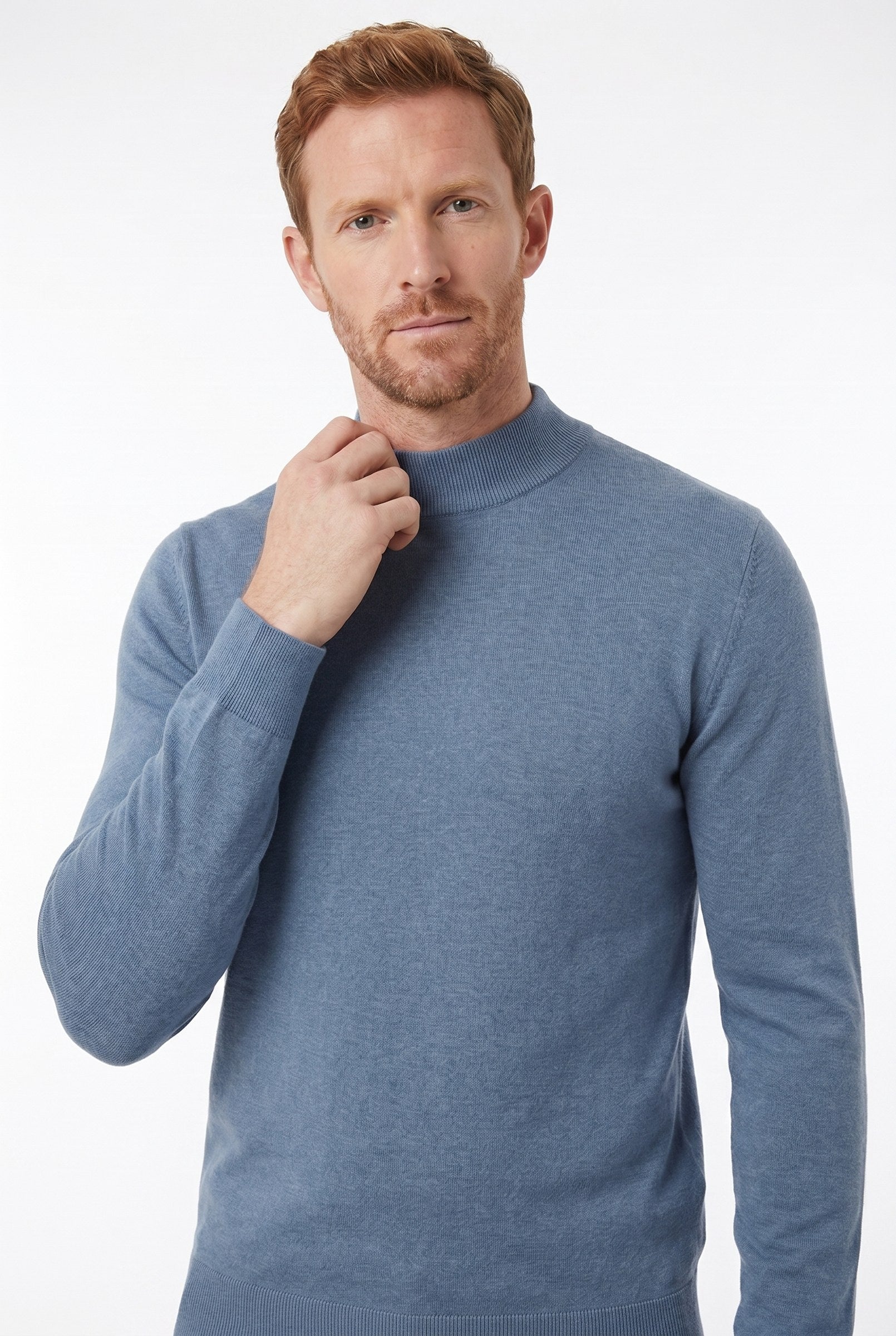Men's Ultra Fine Cotton Mock Neck Jumper | Blackstone London