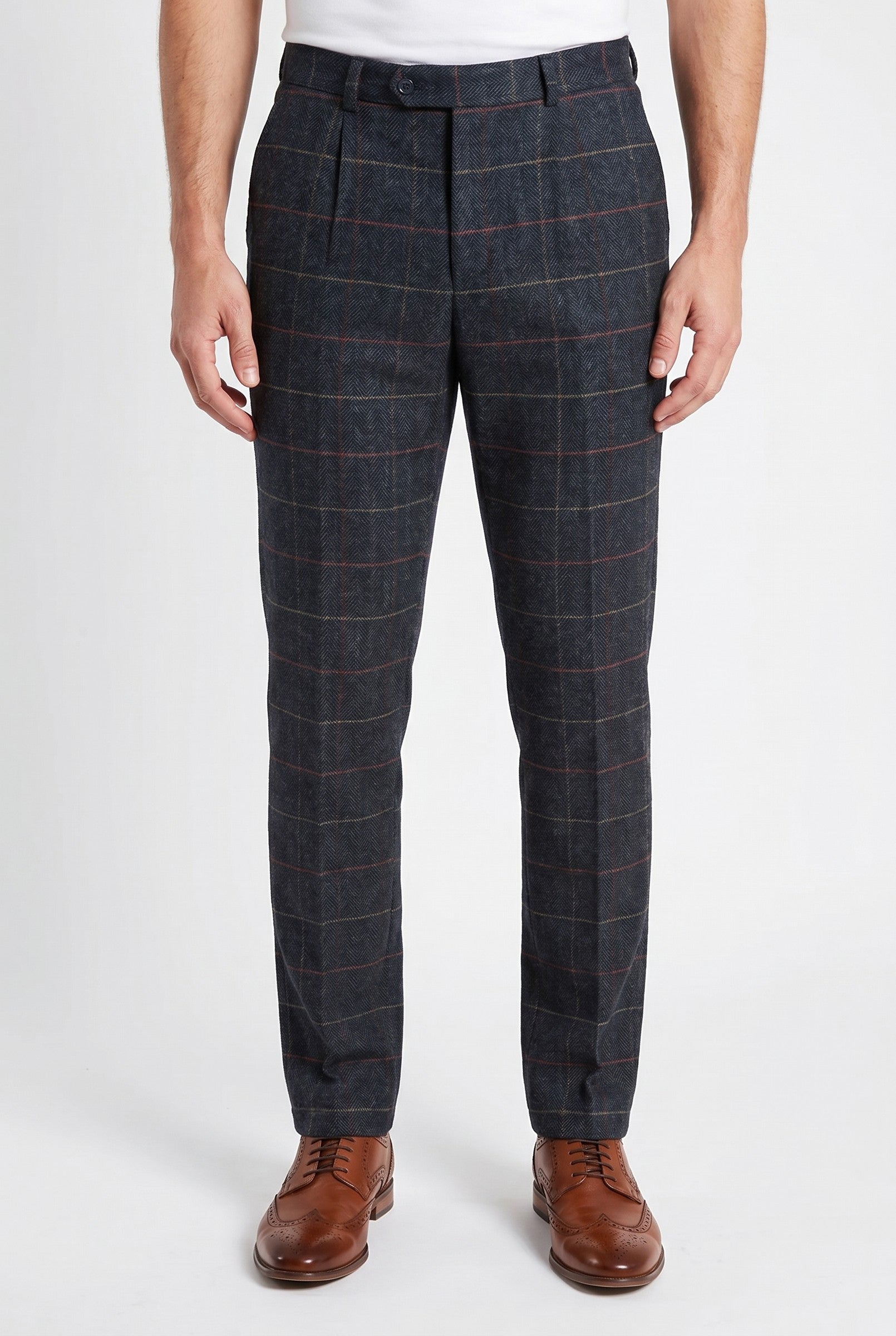Men's Eton Navy Check Tweed Trousers | Blackstone London