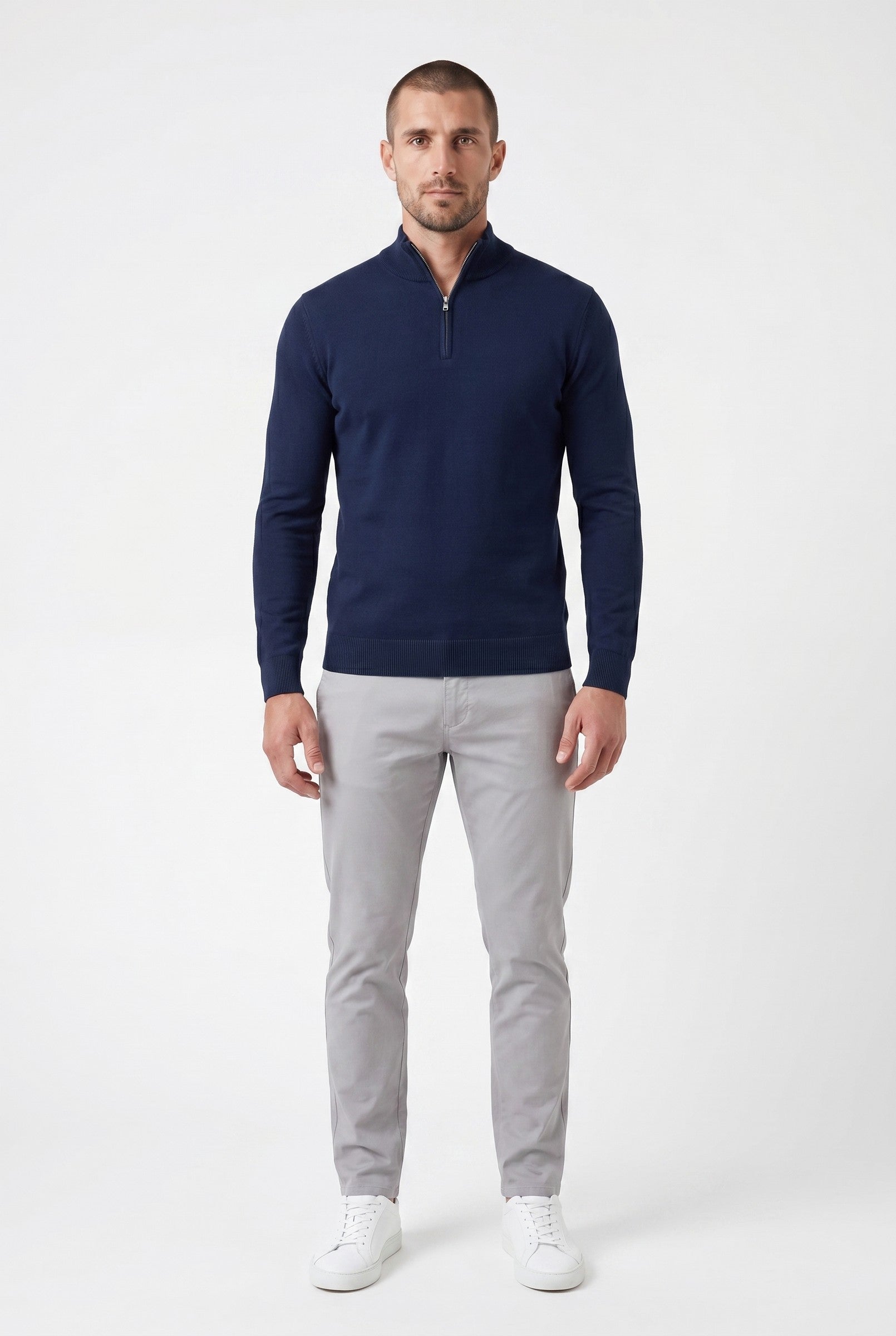 Men's Cotton Knitted Half-Zip Funnel | Blackstone London