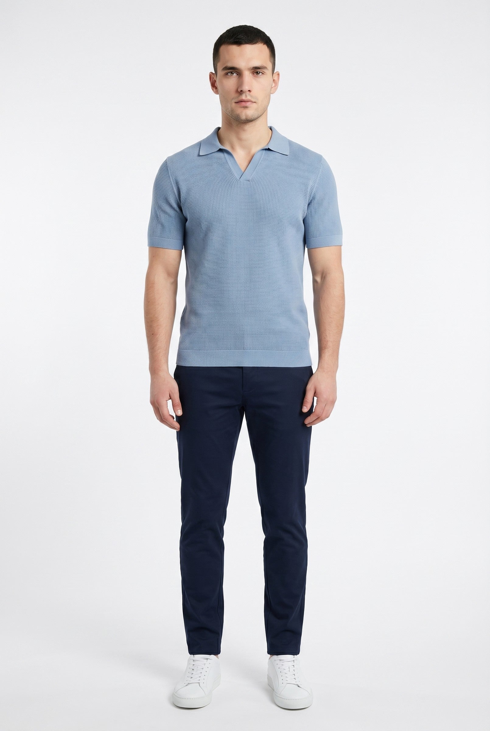 Men's Textured Knitted Open Collar Polo | Blackstone London