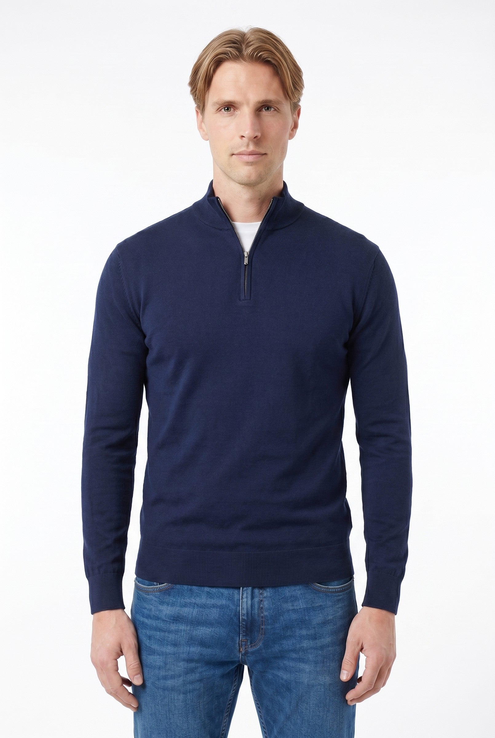 Men's Cotton Knitted Half Zip Funnel Neck Jumper | Blackstone London