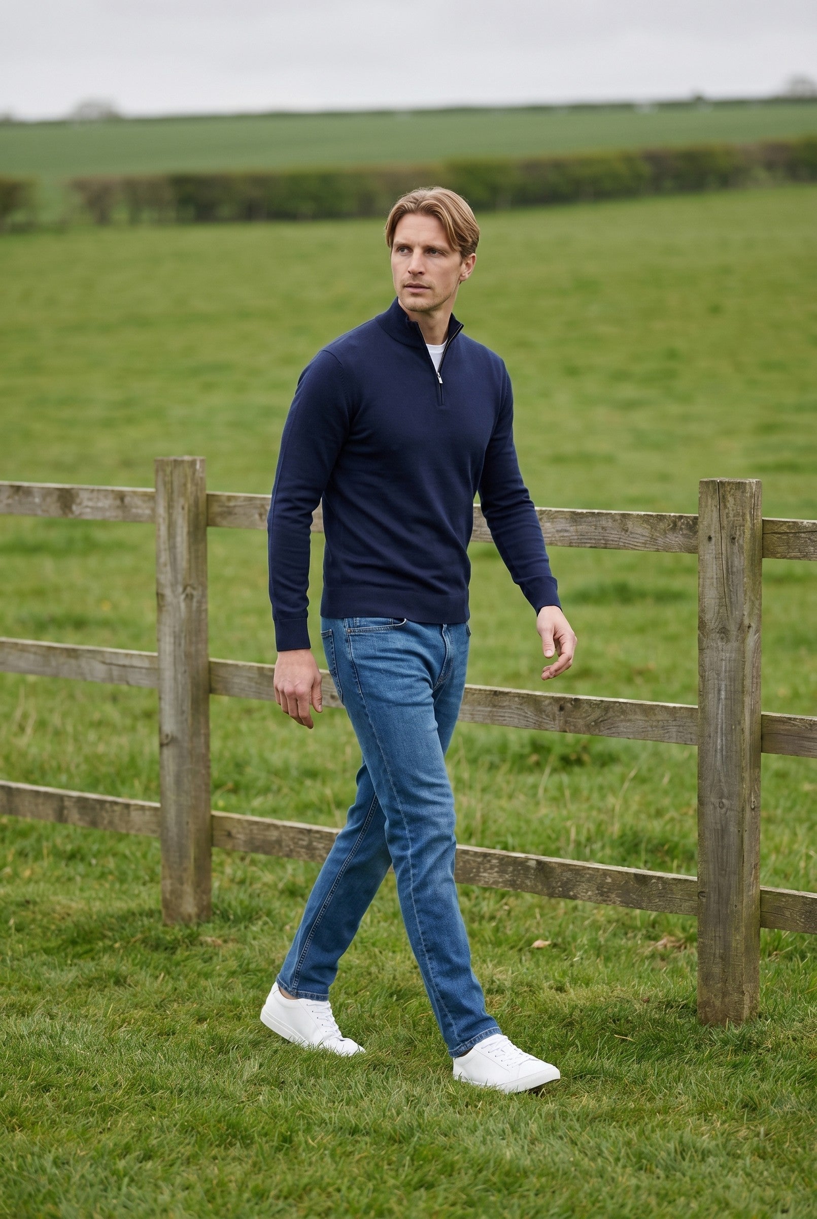 Men's Cotton Knitted Half Zip Funnel Neck Jumper | Blackstone London