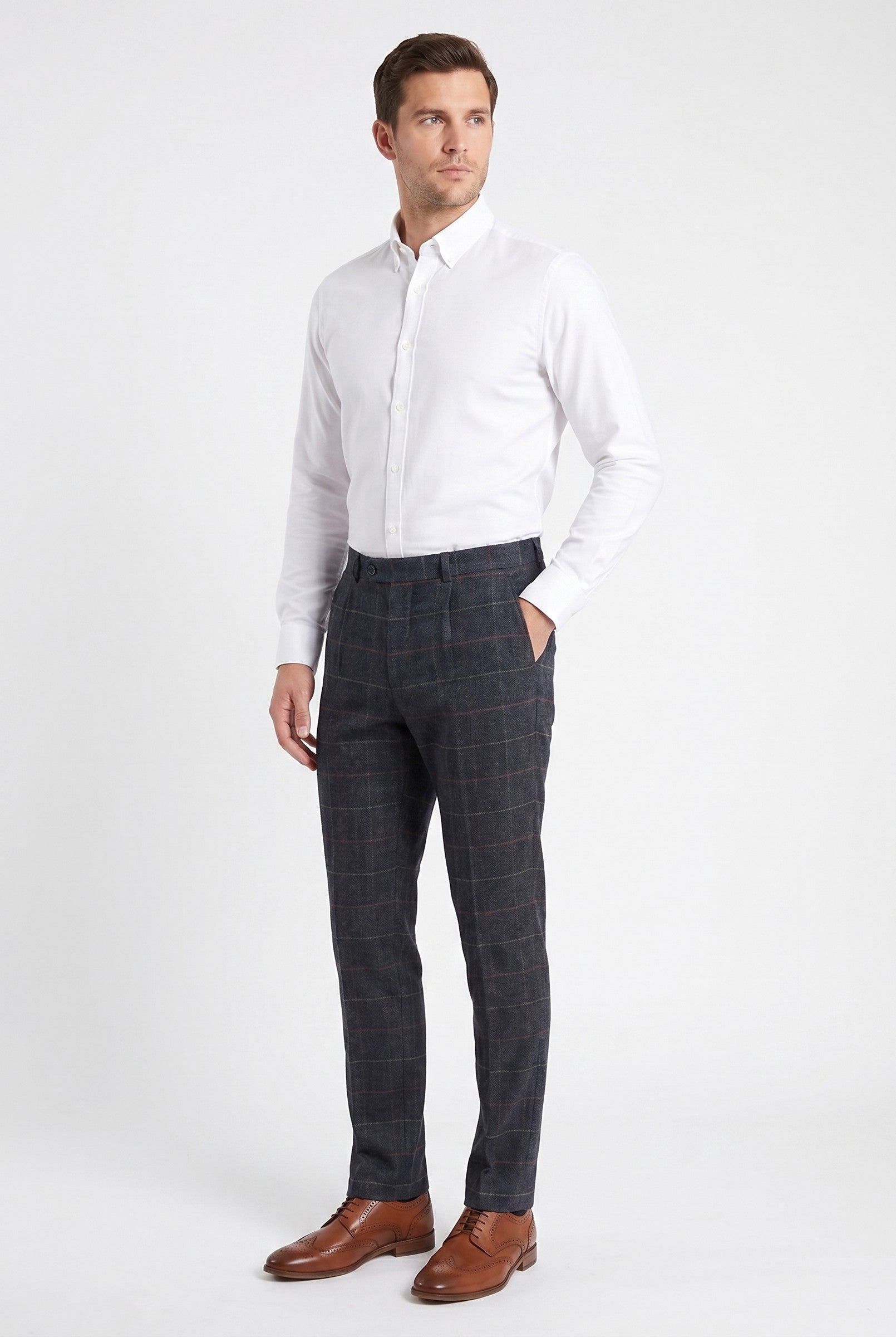 Men's Eton Navy Check Tweed Trousers | Blackstone London