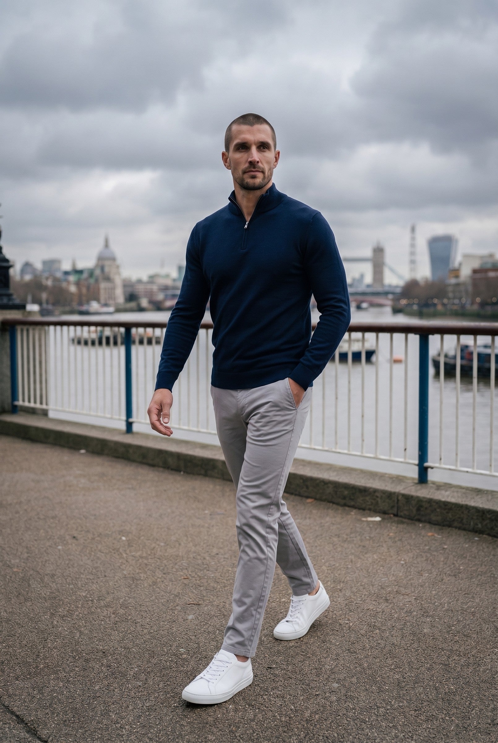 Men's Cotton Knitted Half-Zip Funnel | Blackstone London