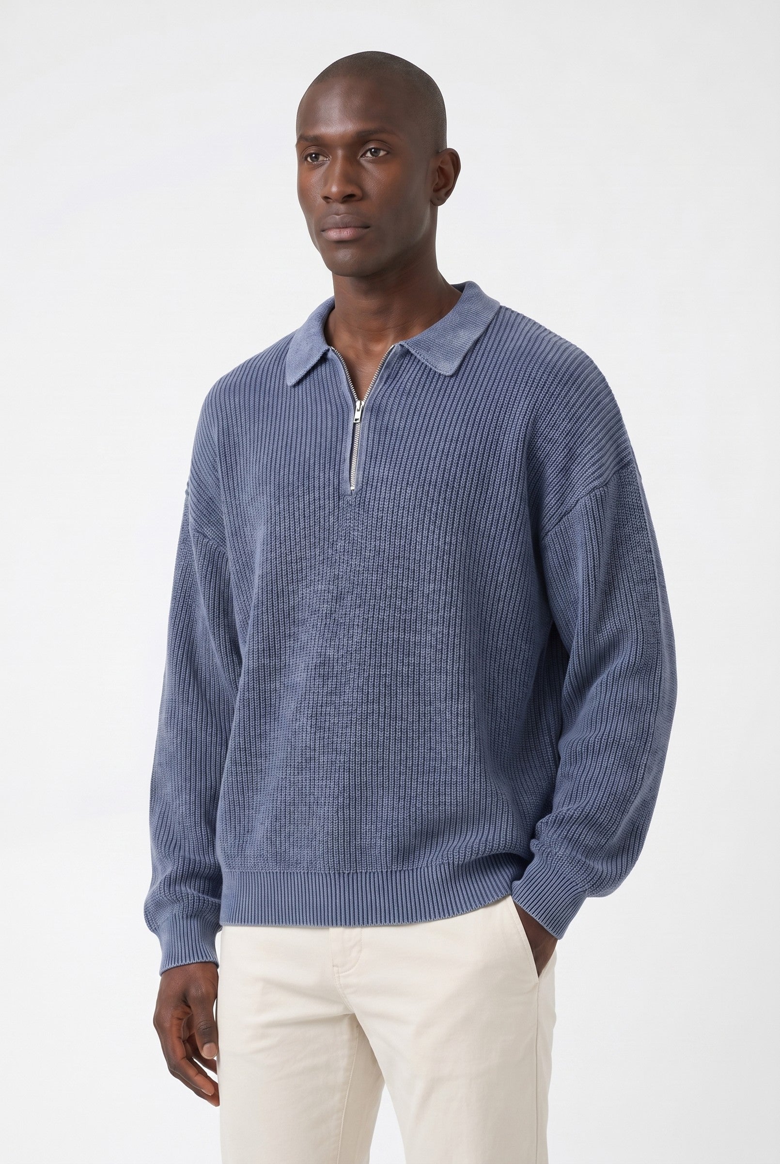 Men's Acid Washed Half-Zip Knit Pullover | Blackstone London