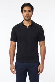Men's Textured Knitted Open Collar Polo | Blackstone London