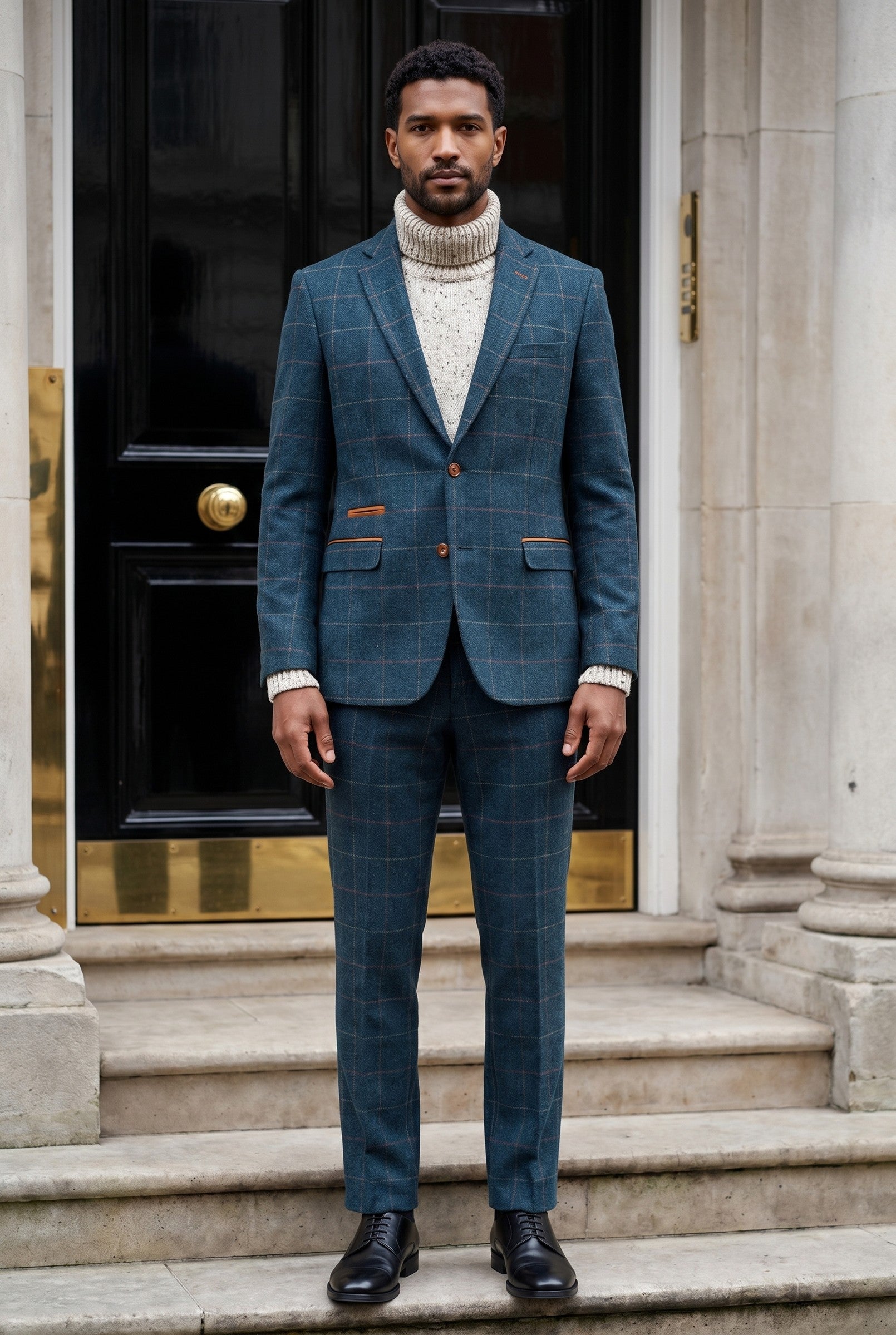 Men's Eton Navy Check Tweed Blazer | Blackstone London
