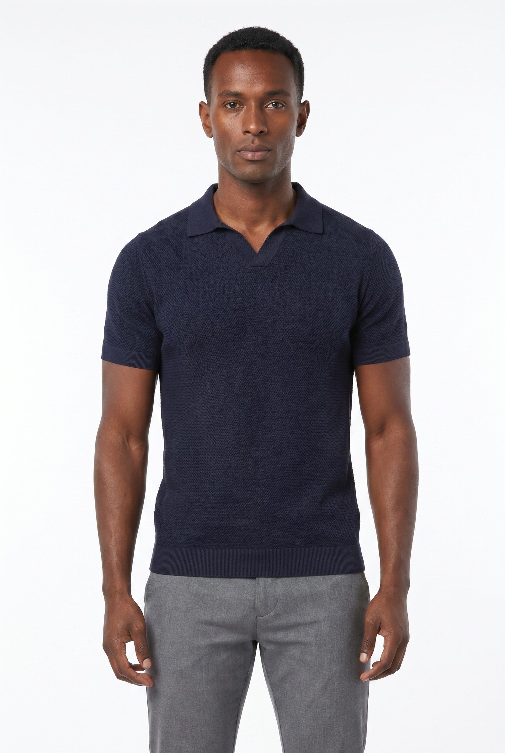 Men's Textured Knitted Open Collar Polo | Blackstone London