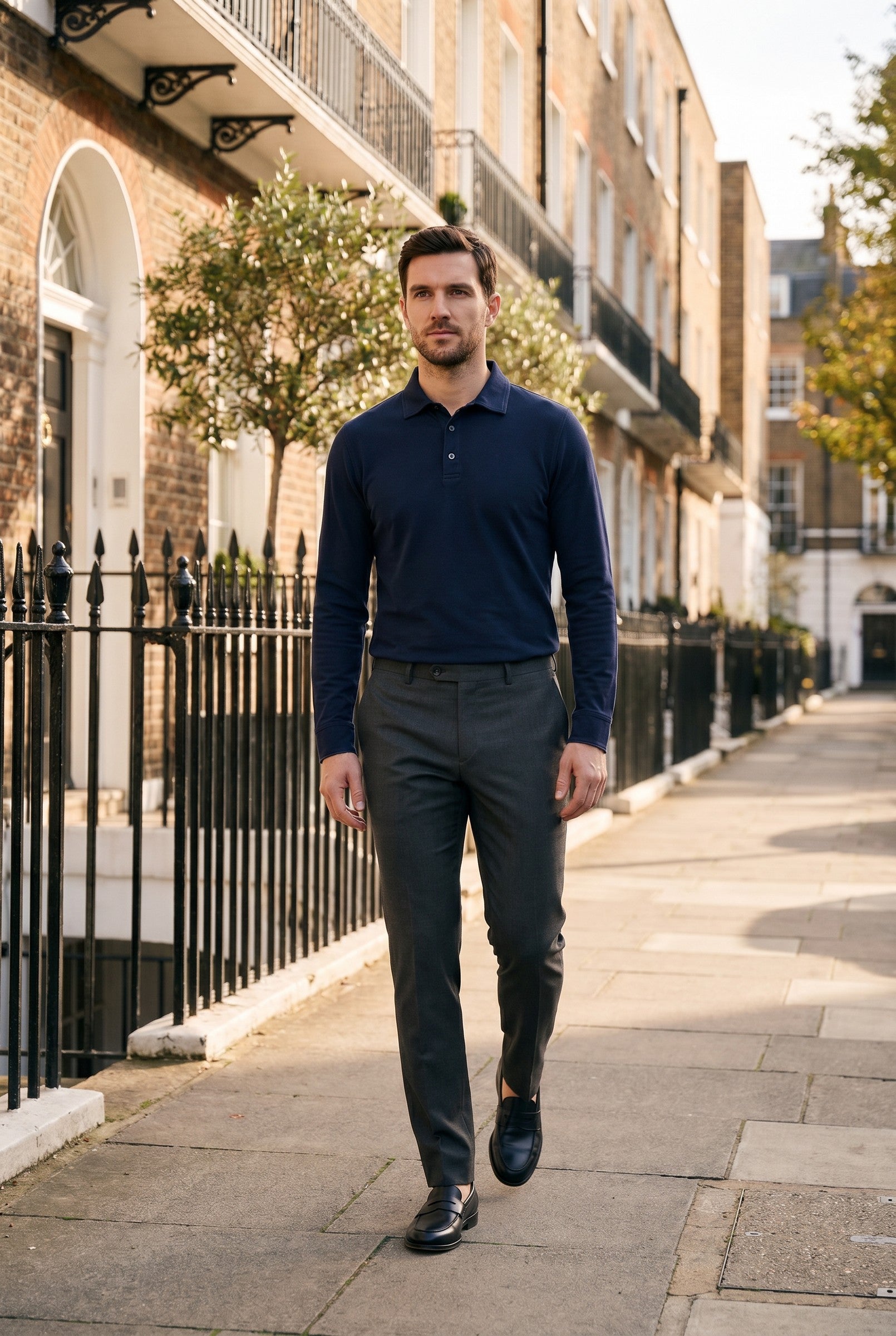 Men's Moxon Long-Sleeve Pique Polo | Blackstone London