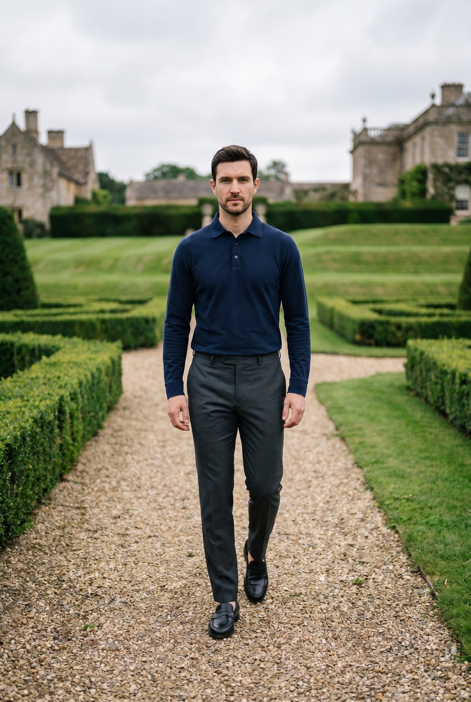 Men's Moxon Long-Sleeve Pique Polo | Blackstone London