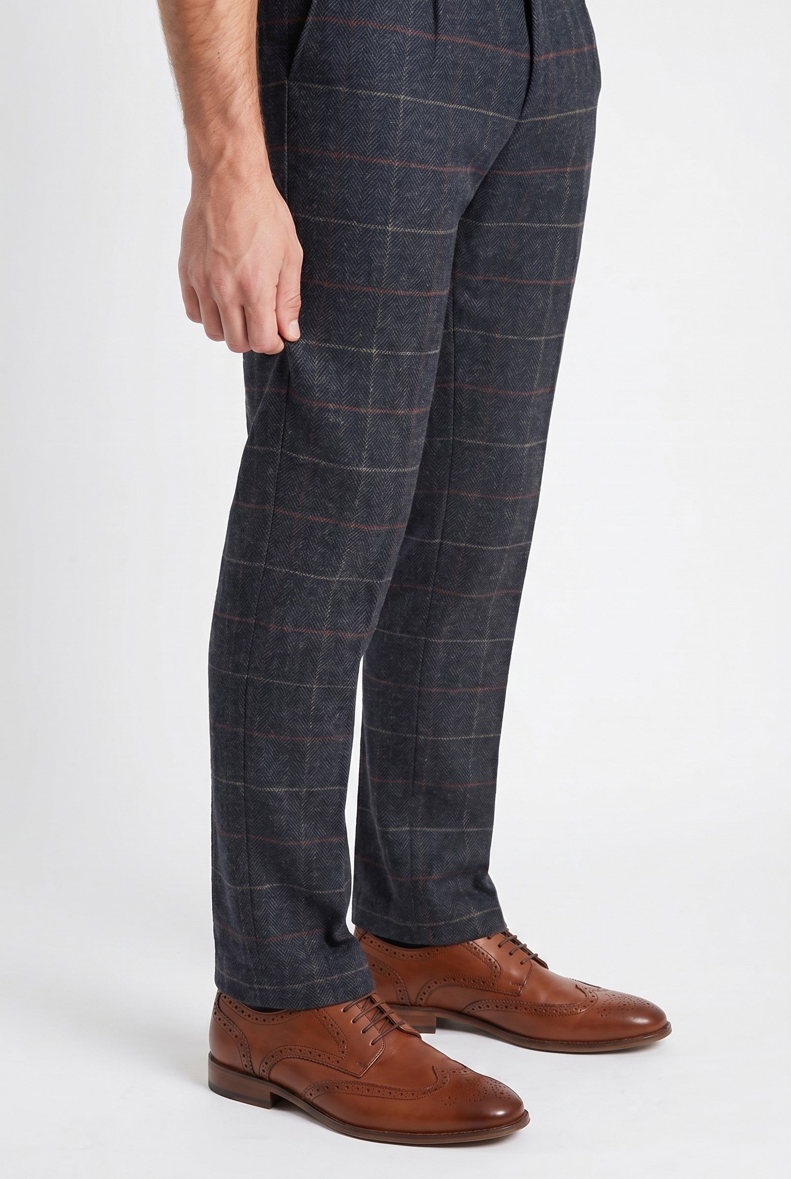 Men's Eton Navy Check Tweed Trousers | Blackstone London