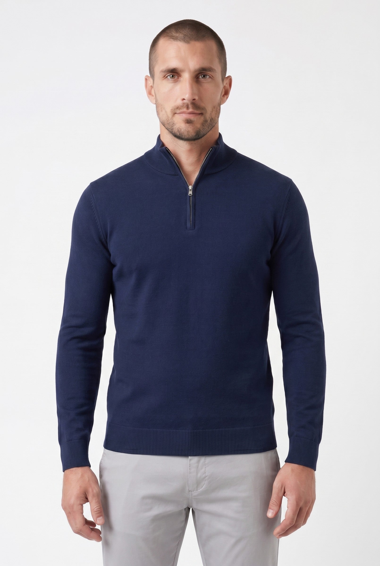 Men's Cotton Knitted Half-Zip Funnel | Blackstone London