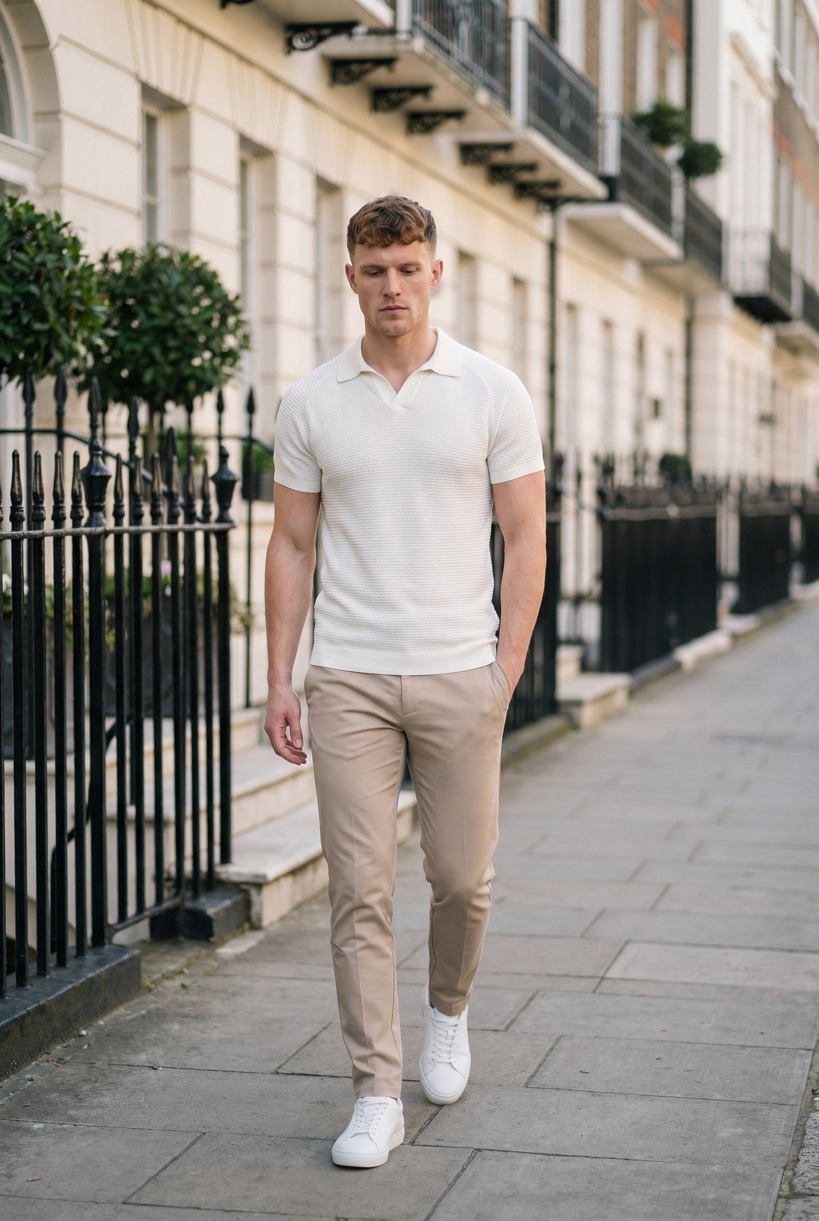 Men's Textured Knitted Open Collar Polo | Blackstone London
