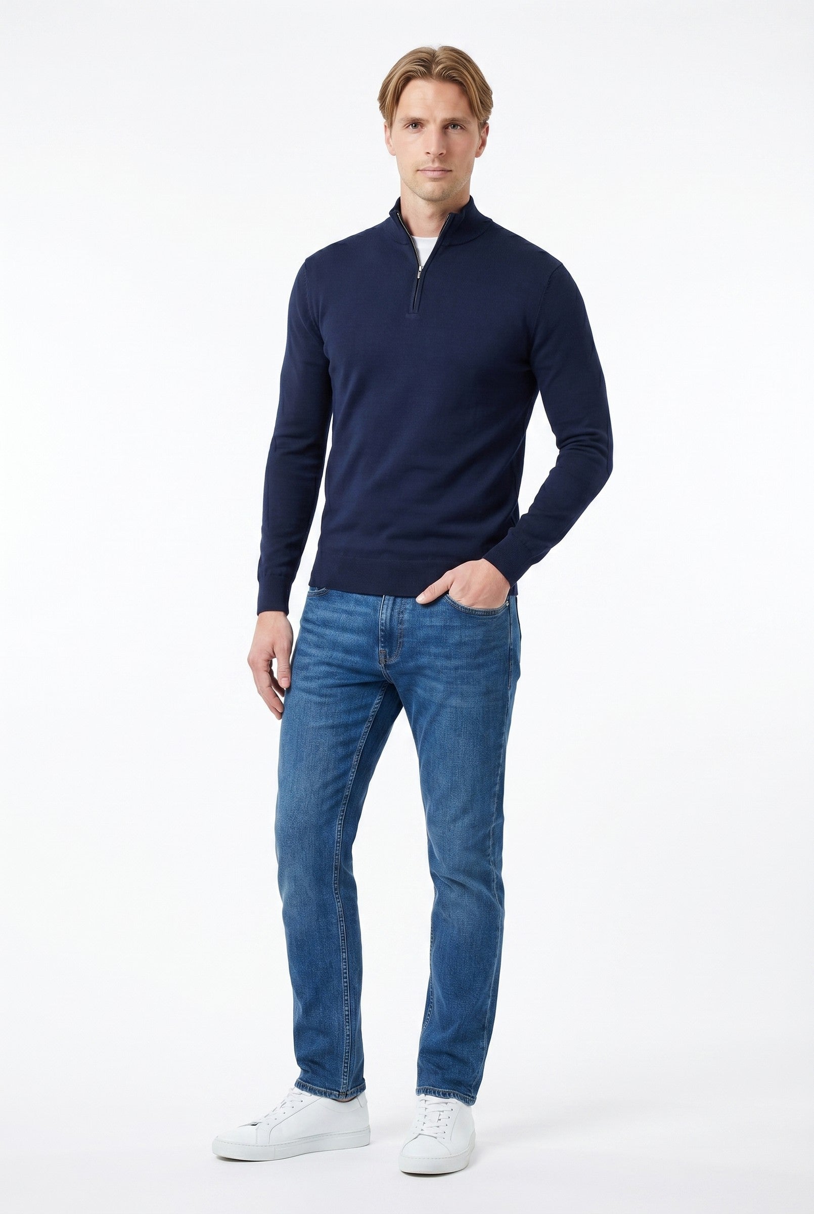 Men's Cotton Knitted Half Zip Funnel Neck Jumper | Blackstone London
