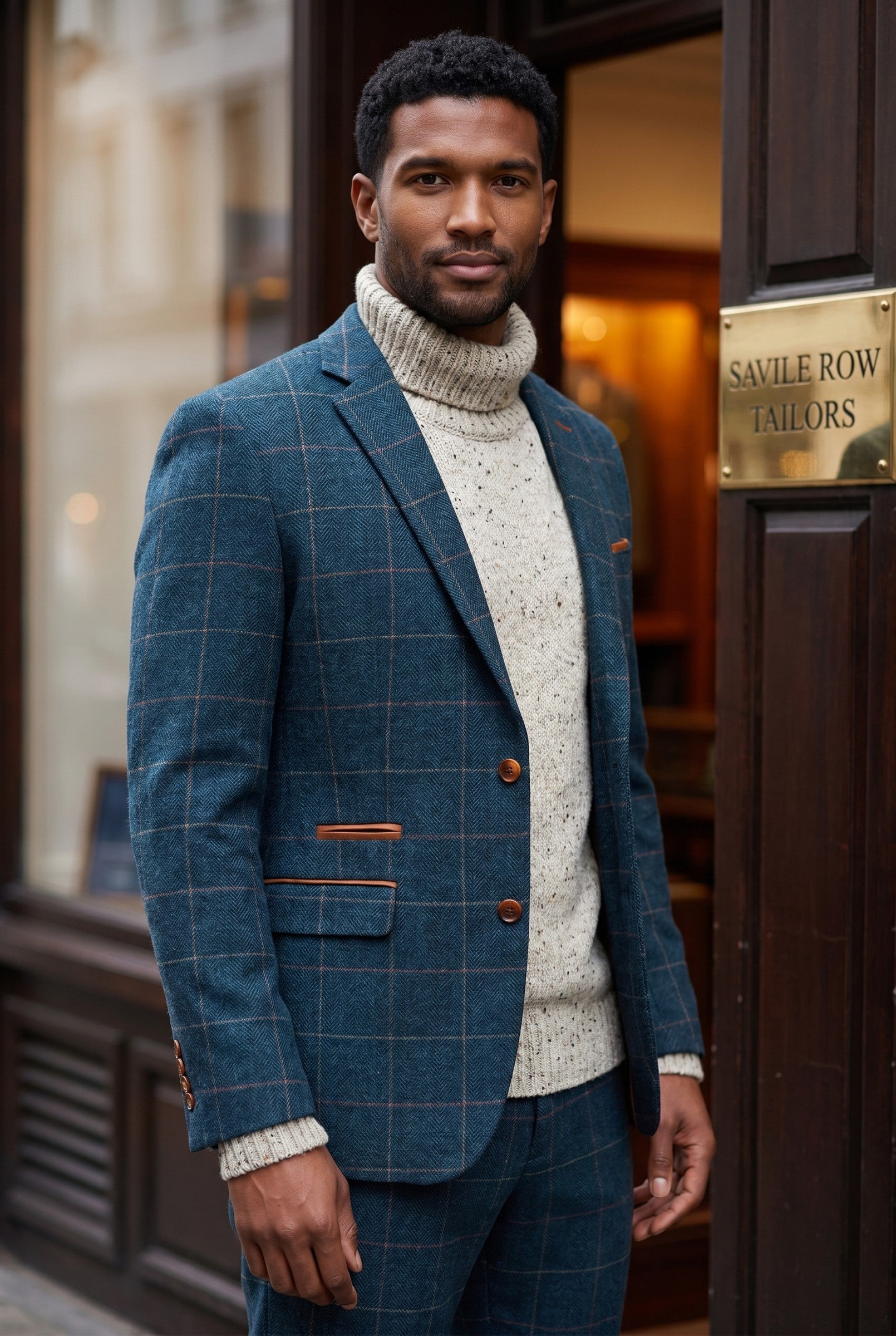 Men's Eton Navy Check Tweed Blazer | Blackstone London