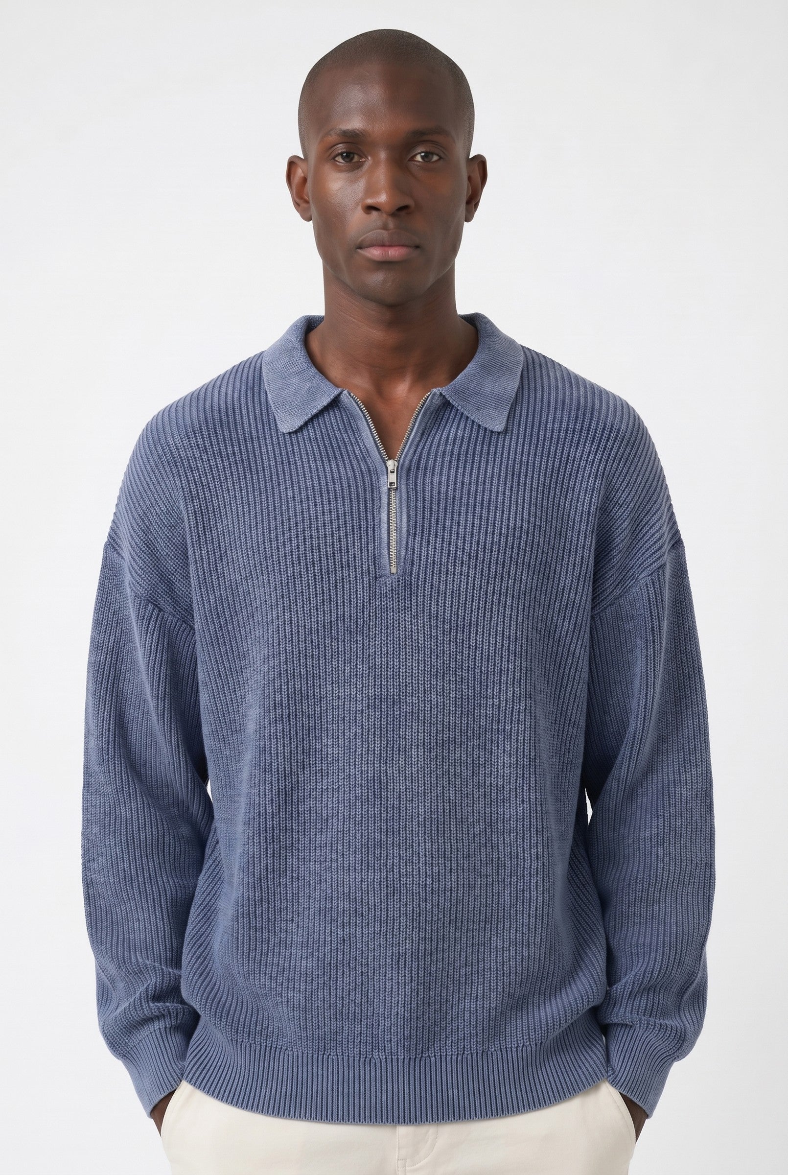 Men's Acid Washed Half-Zip Knit Pullover | Blackstone London