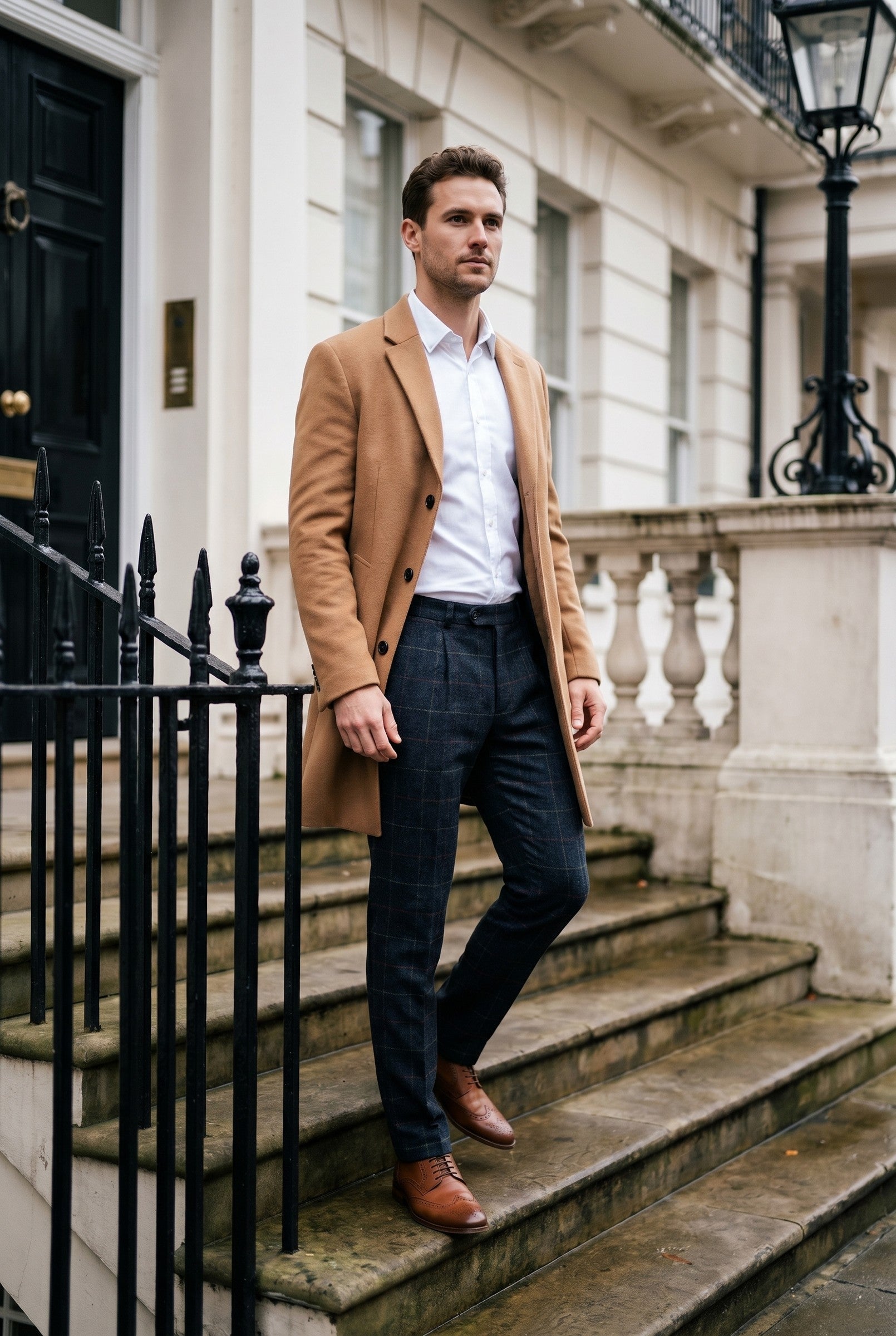 Men's Eton Navy Check Tweed Trousers | Blackstone London