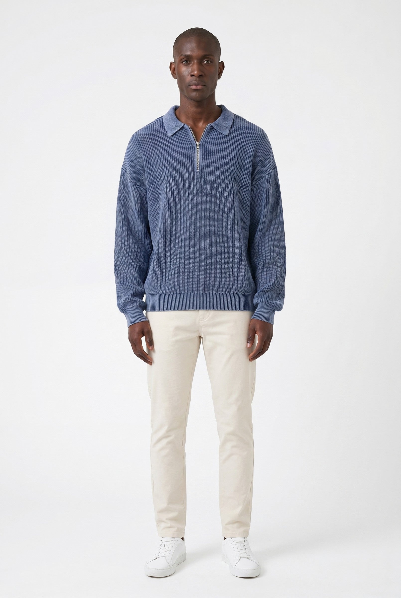 Men's Acid Washed Half-Zip Knit Pullover | Blackstone London