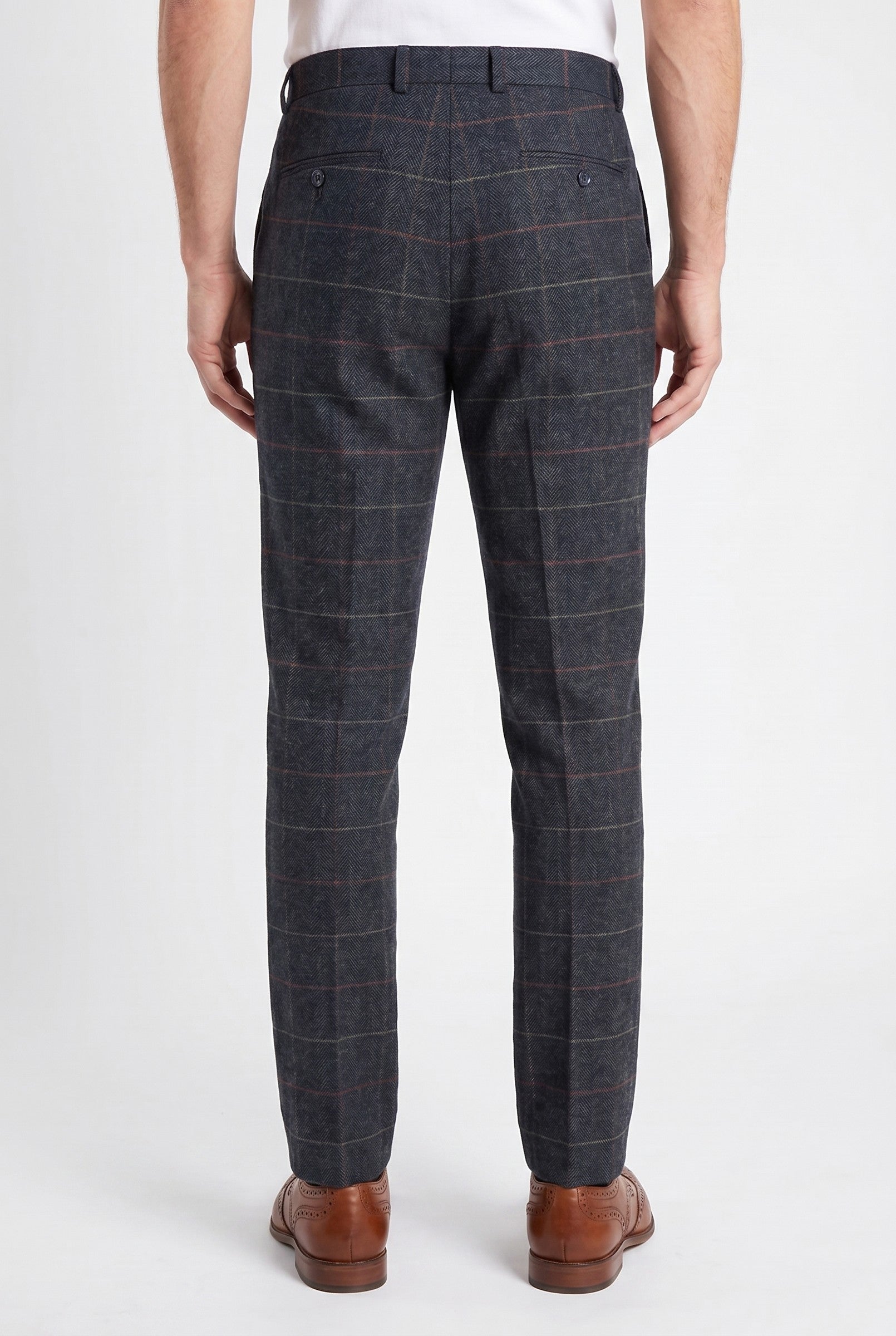 Men's Eton Navy Check Tweed Trousers | Blackstone London