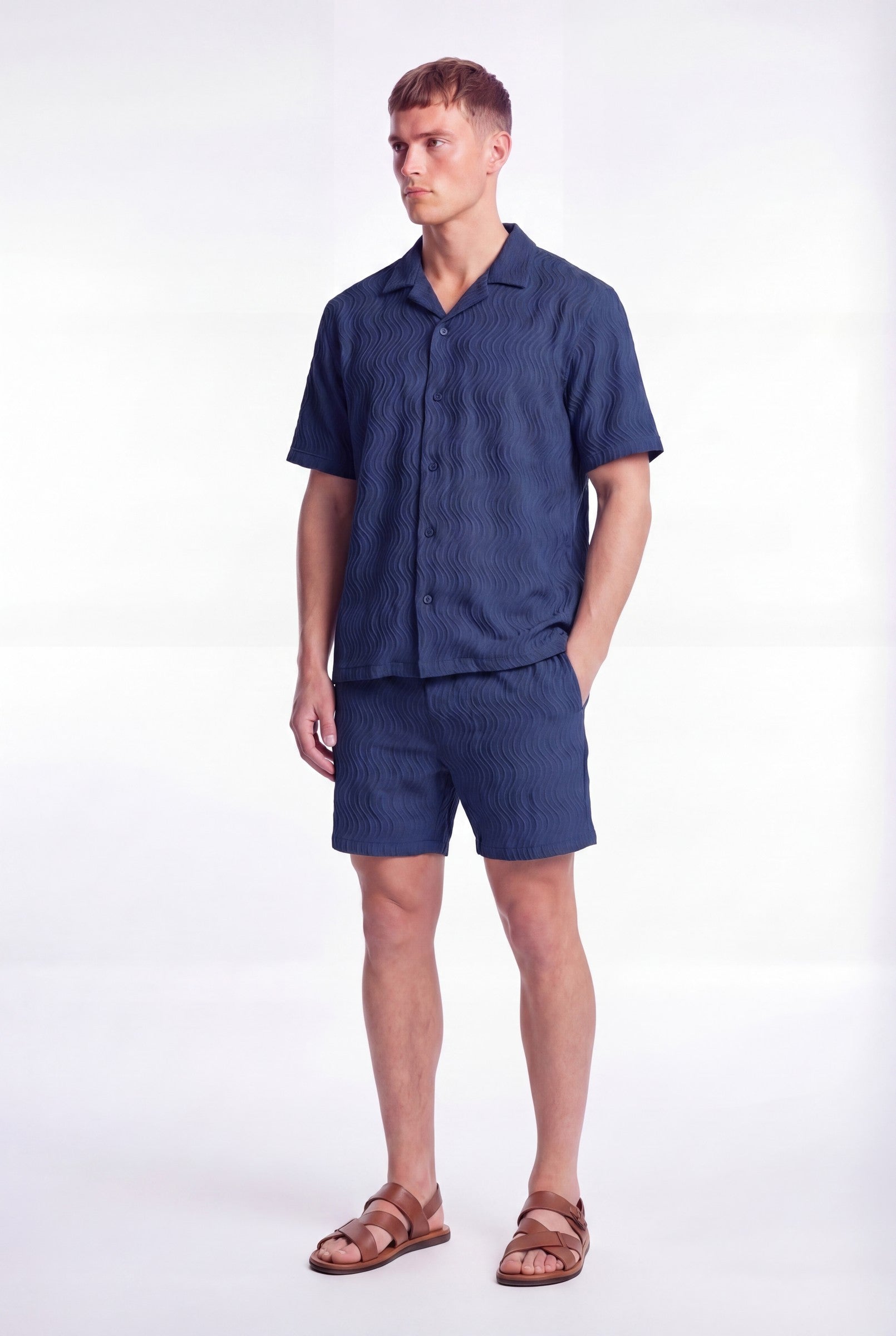 Men's Wave Textured Camp Collar Shirt | Blackstone London