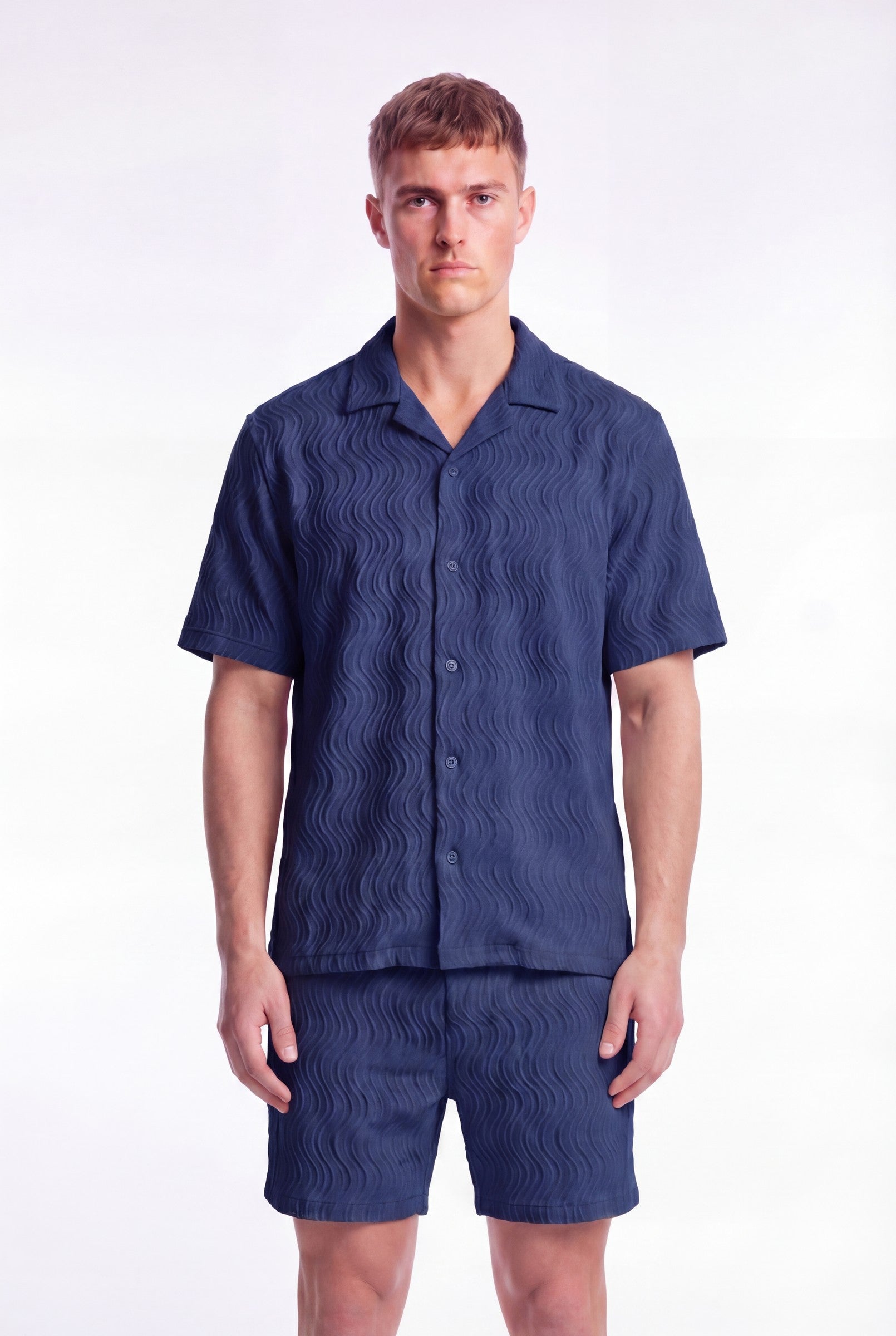 Men's Wave Textured Camp Collar Shirt | Blackstone London