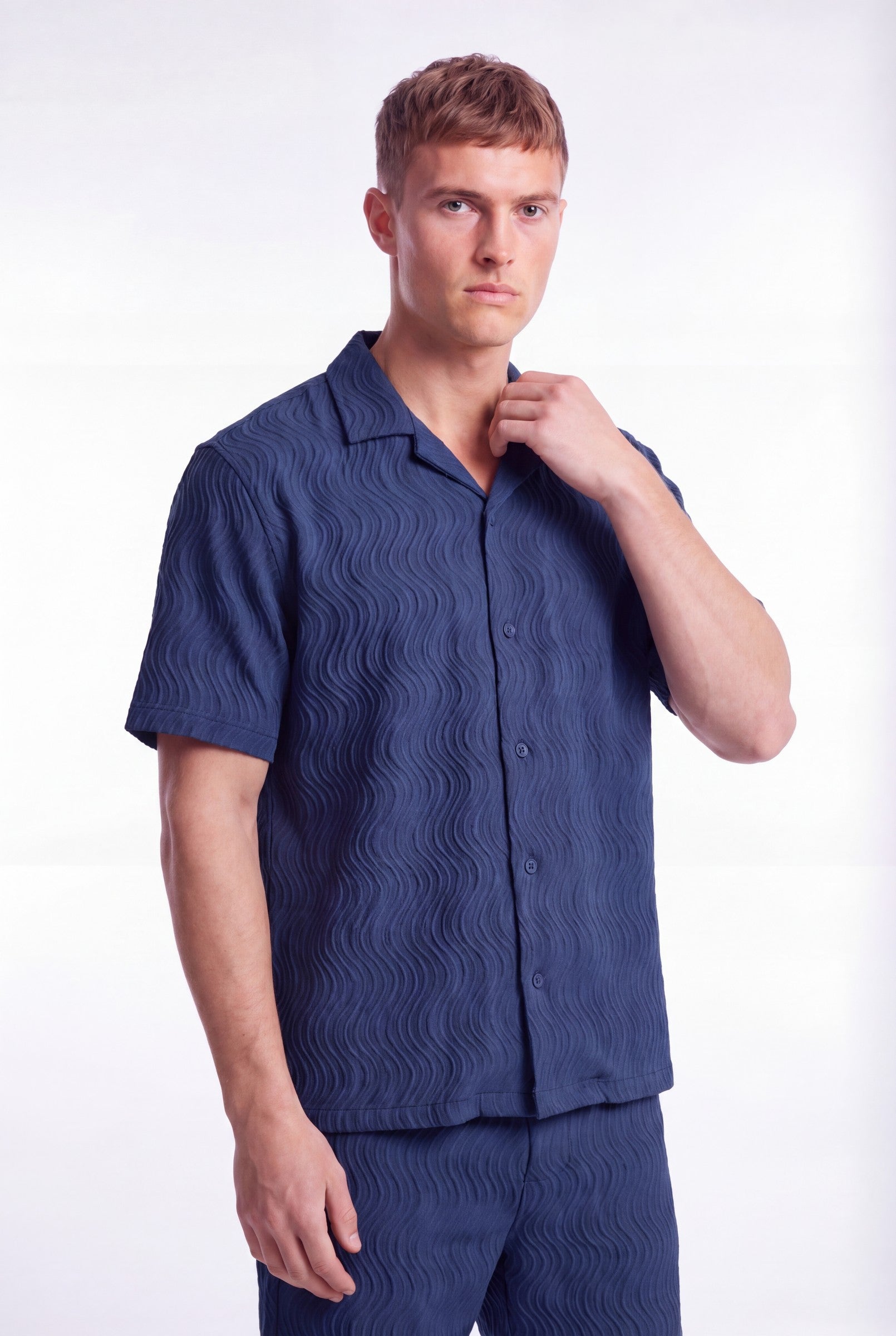 Men's Wave Textured Camp Collar Shirt | Blackstone London