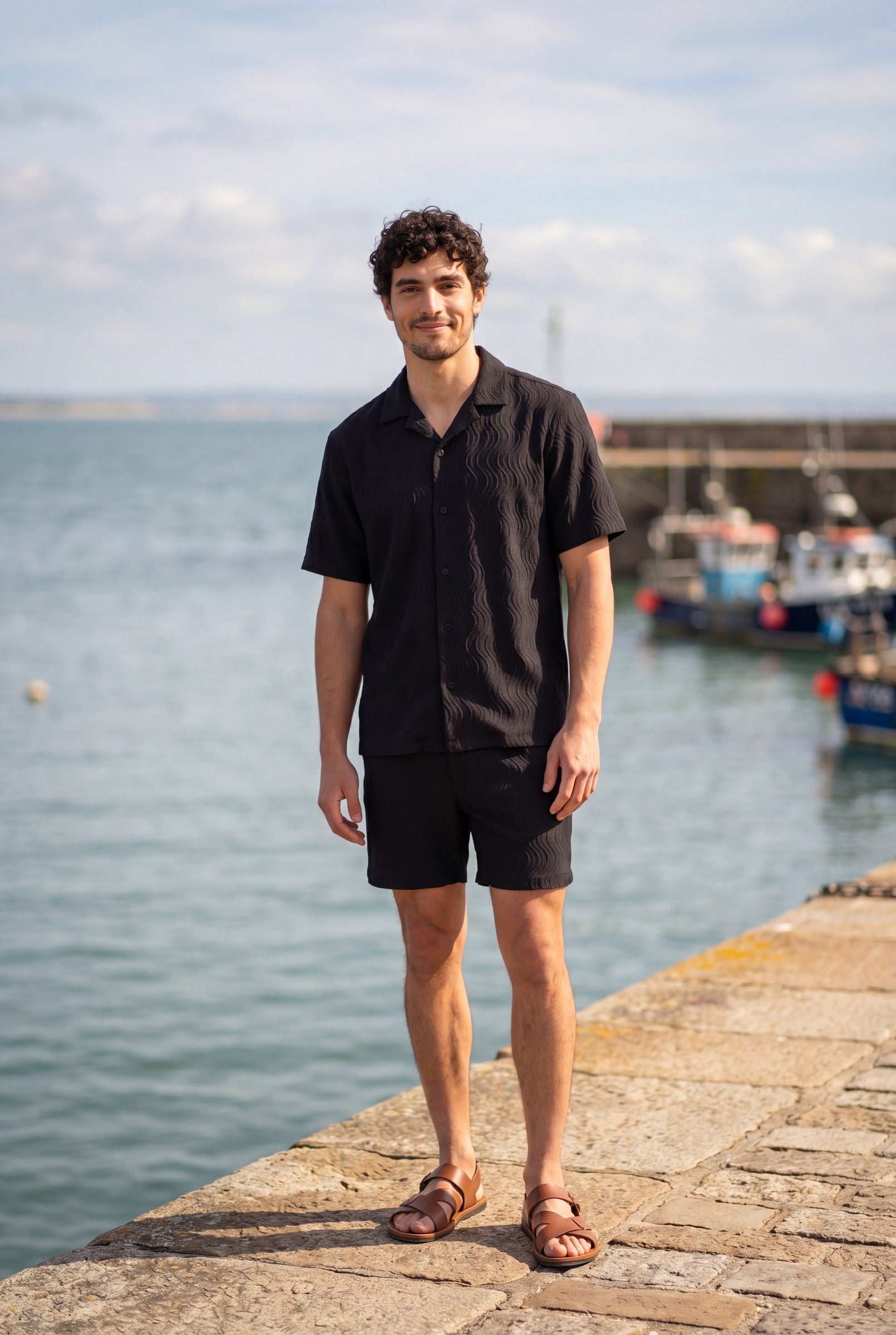 Men's Wave Textured Camp Collar Shirt | Blackstone London